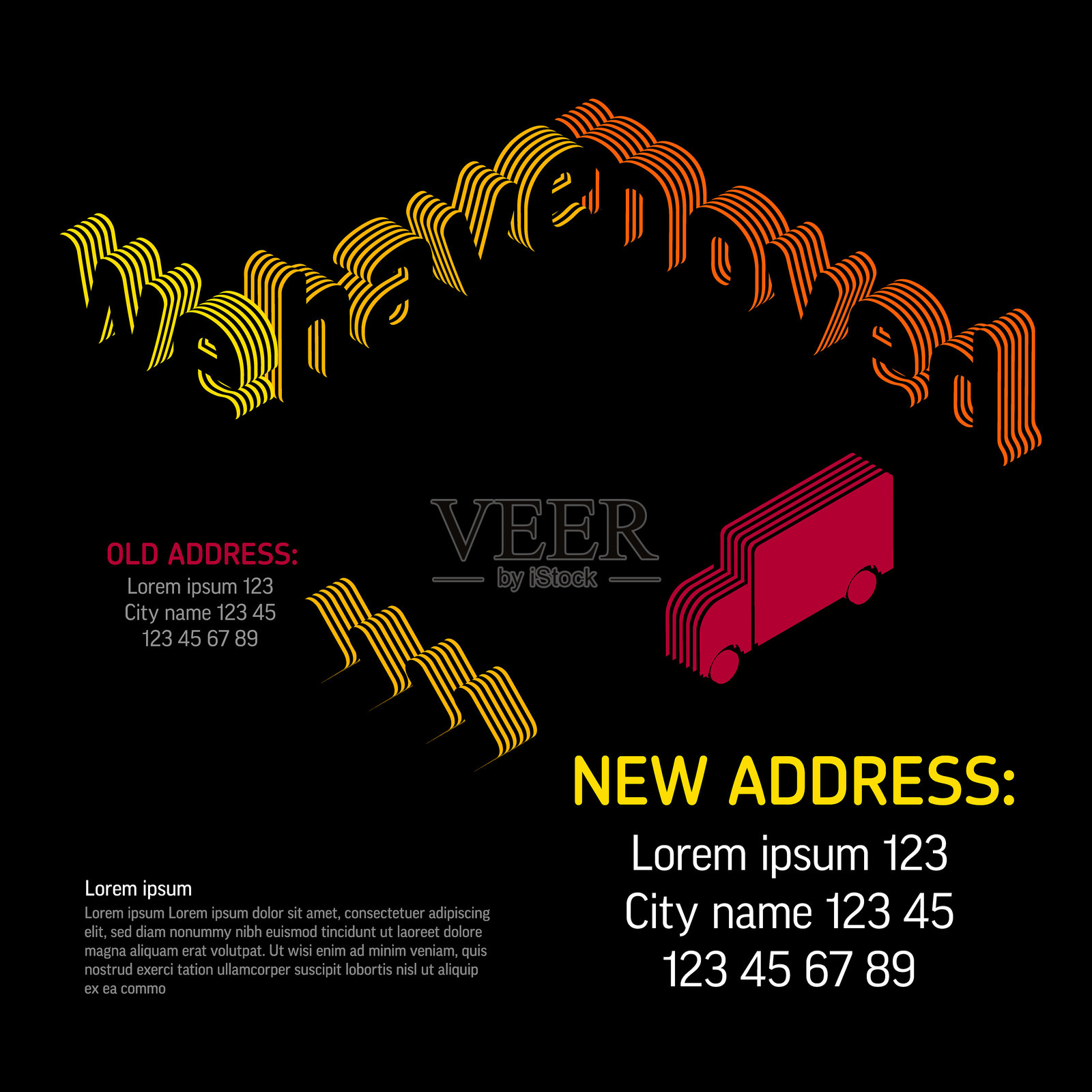 我们已经移动了极简主义的黑暗传单模板与等距图标和文本插画图片素材