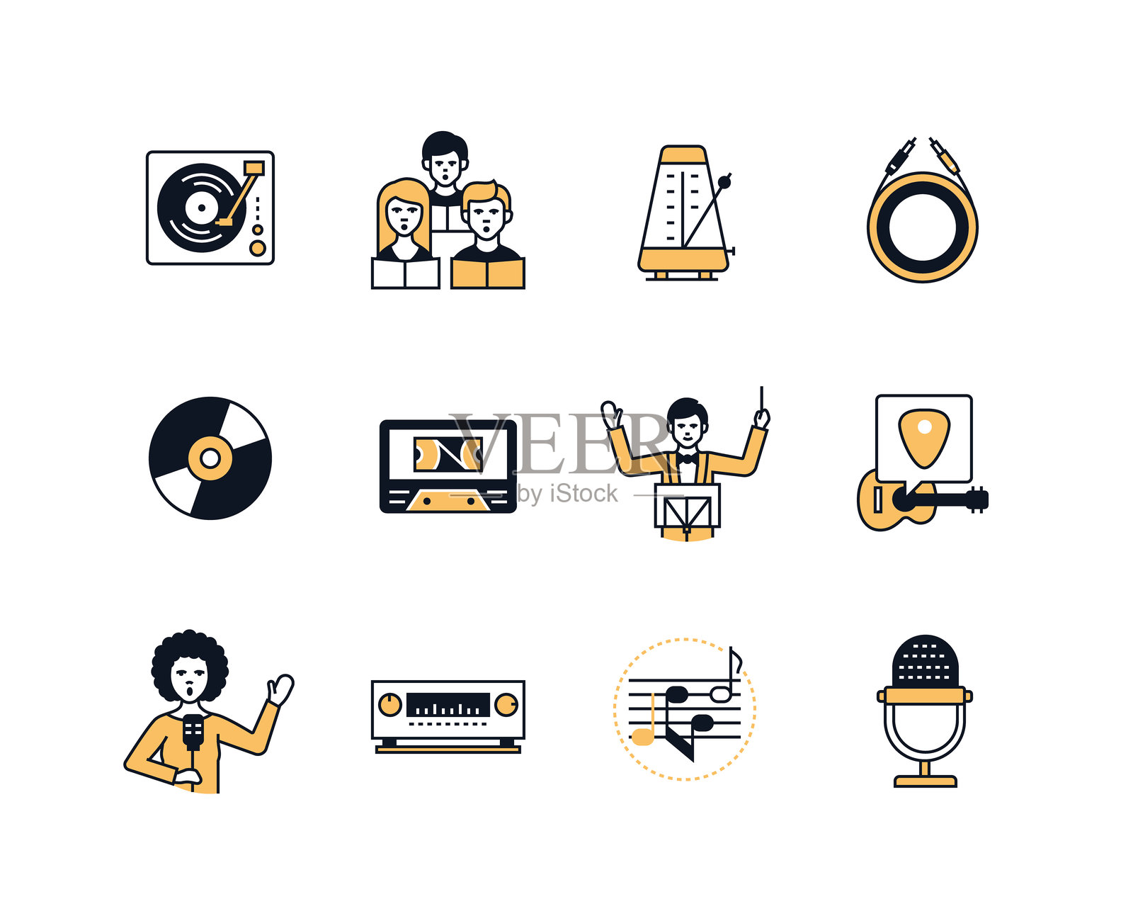 旋律和乐器线设计风格图标集插画图片素材