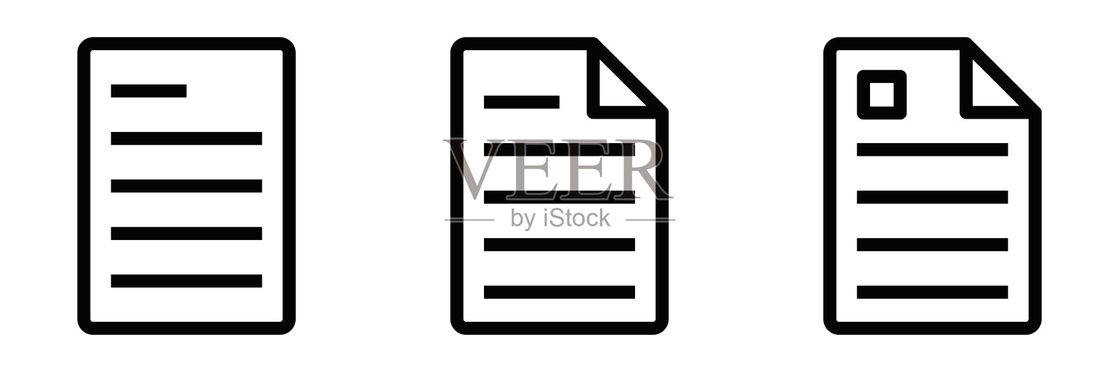 具有各种布局的文档矢量图标，非常适合表示文件、文书或数字文档。简单的黑白设计。可编辑的中风。插画图片素材