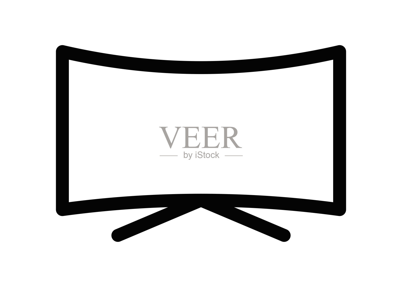 矢量插图的一个简单的黑色轮廓的弯曲宽屏显示器或电视在一个白色的背景。可编辑的中风。插画图片素材