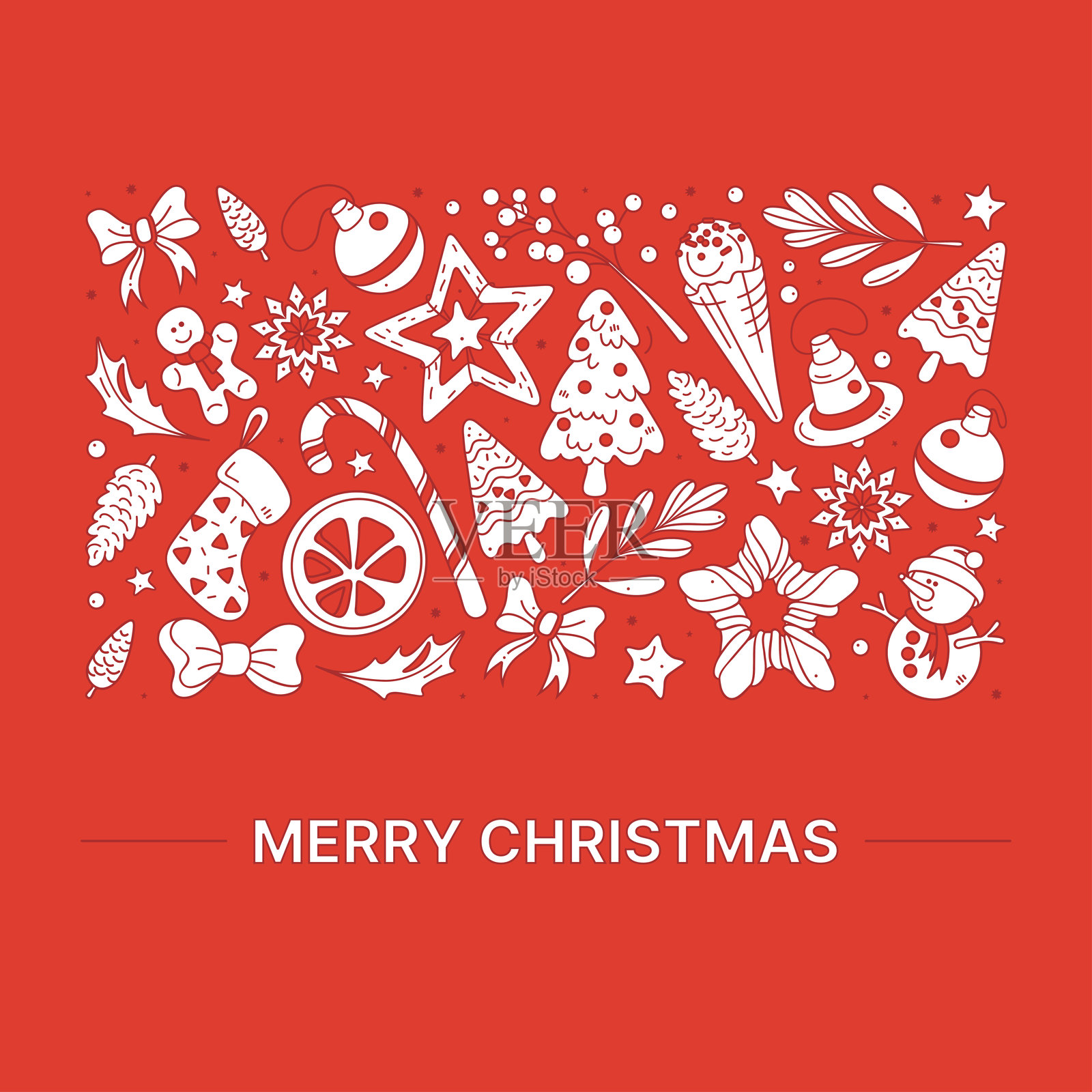 独特的广场概念，不同的圣诞和新年庆祝元素。插画图片素材