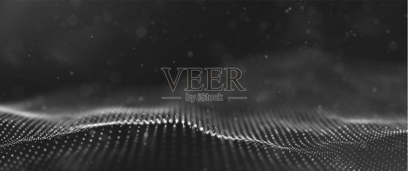 白色粒子的波浪。抽象技术流程背景。声音网格图案或网格景观。数字数据结构由点元素组成。未来矢量插图。插画图片素材