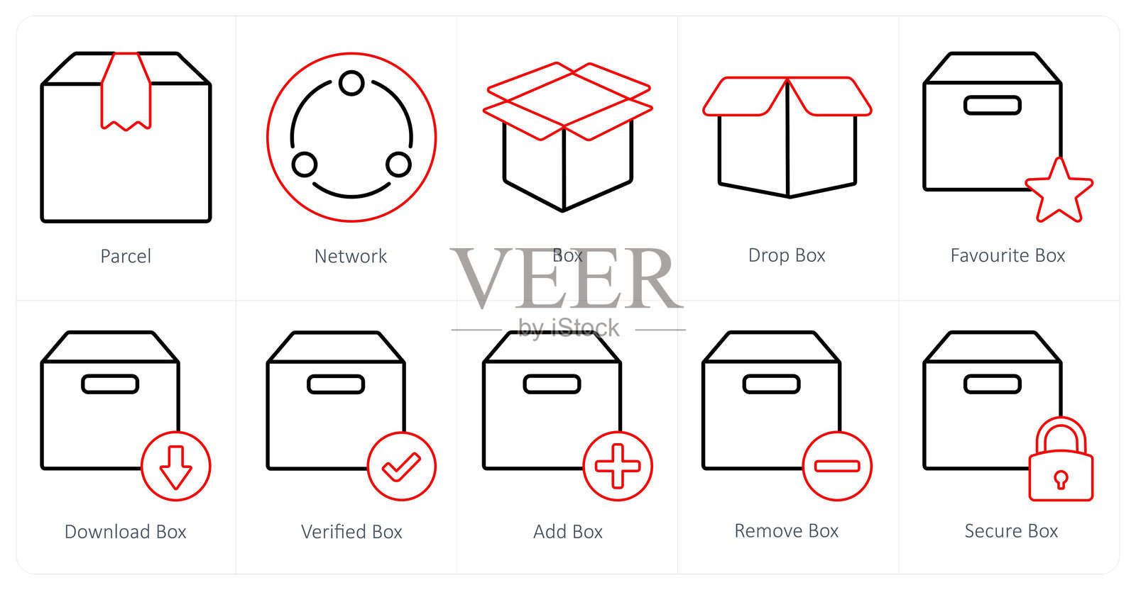 一套10个混合图标作为包裹，网络，盒子插画图片素材