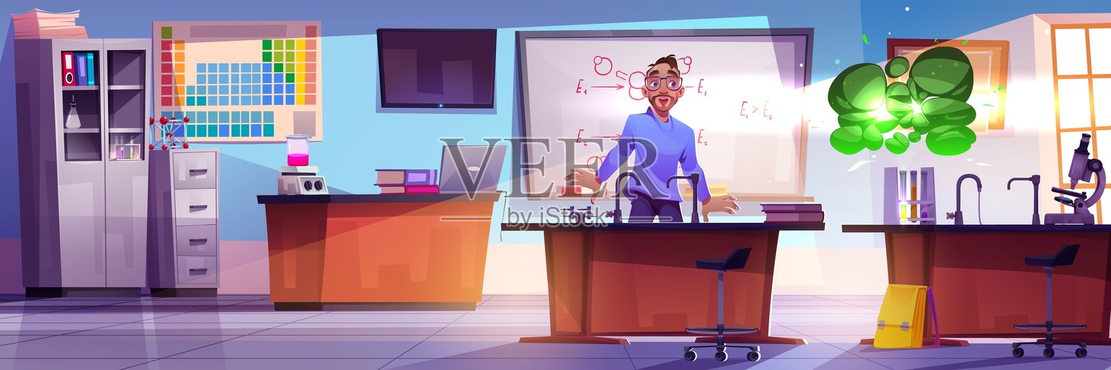 化学学校实验室教室有教师载体插画图片素材