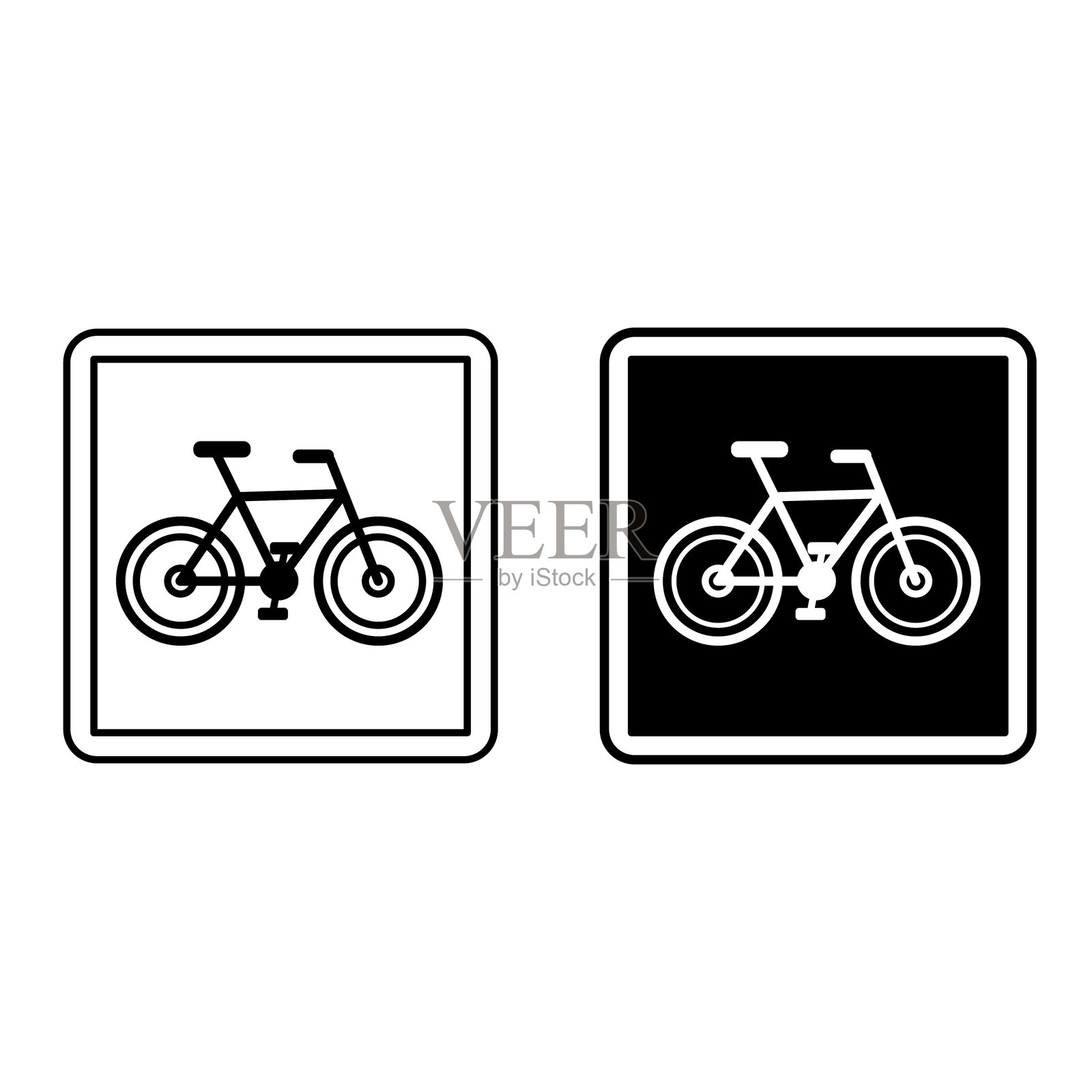 自行车停车标志。广场路牌。黑色和白色矢量图标插画图片素材