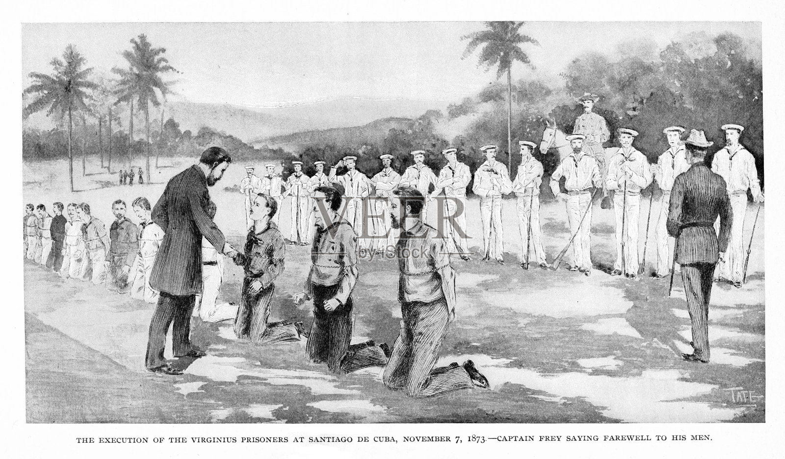 西班牙水手处决美国战俘，古巴，美西战争，19世纪世界史插画图片素材