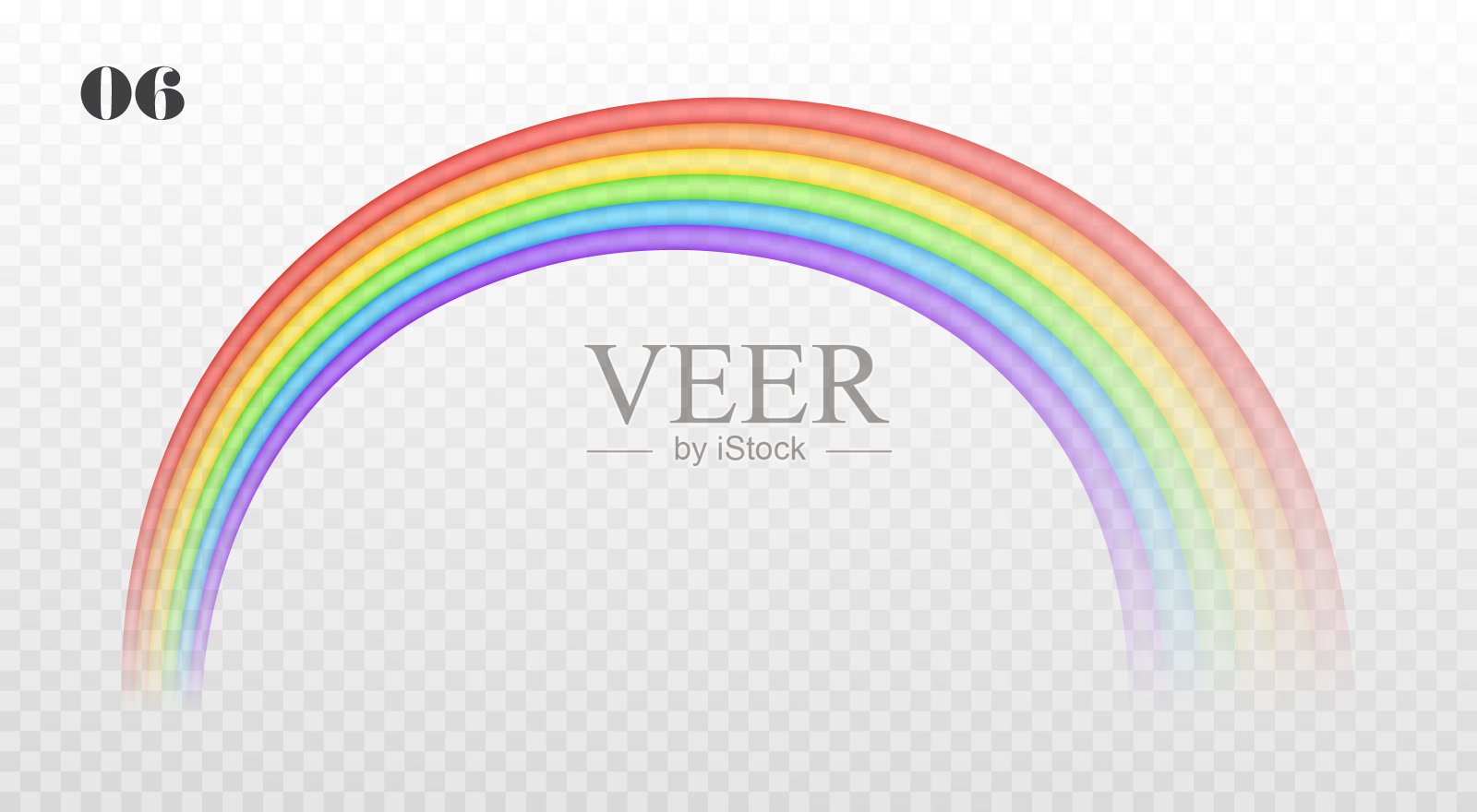 真实的彩虹隔离在透明的背景。雨后的拱形彩虹。矢量图插画图片素材