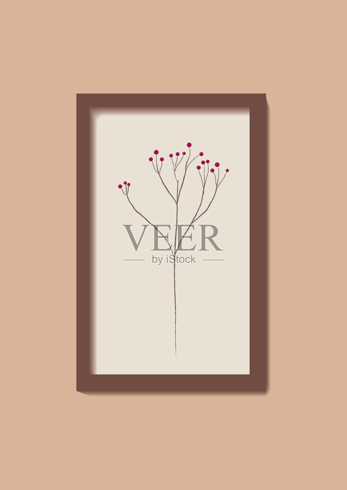 框架与中性色的花朵插画图片素材