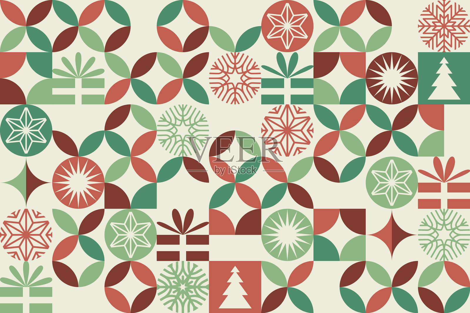 红色和绿色的圣诞象征图案壁纸设计插画图片素材