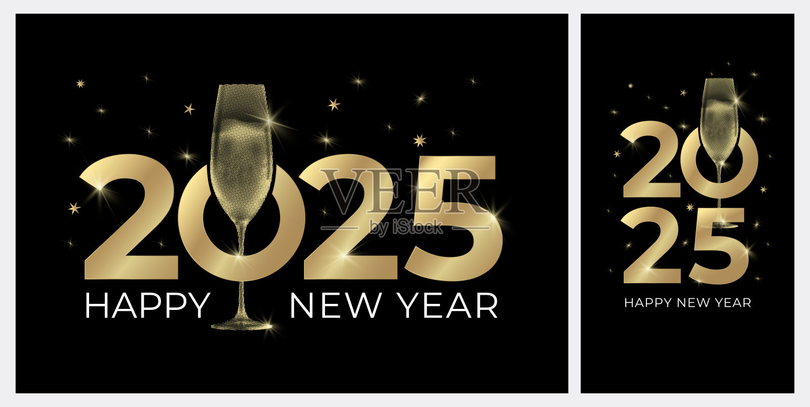 2025年新年贺卡配上一杯起泡酒。插画图片素材