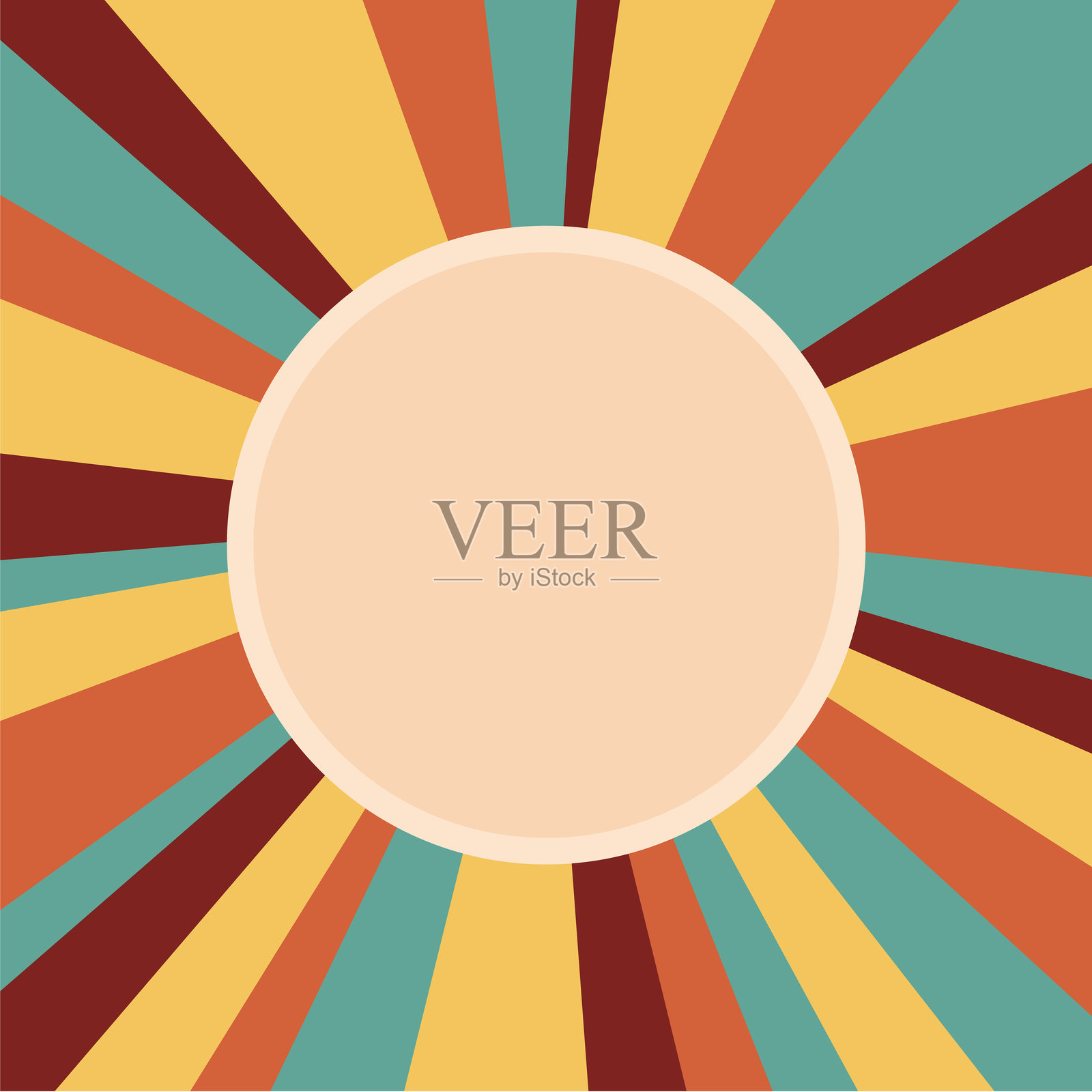 复古70年代迪斯科黑胶唱片封面模板方形矢量插图与条纹在复古米色，橙色，青色和棕色。抽象彩虹背景与圆形框架的复制空间插画图片素材