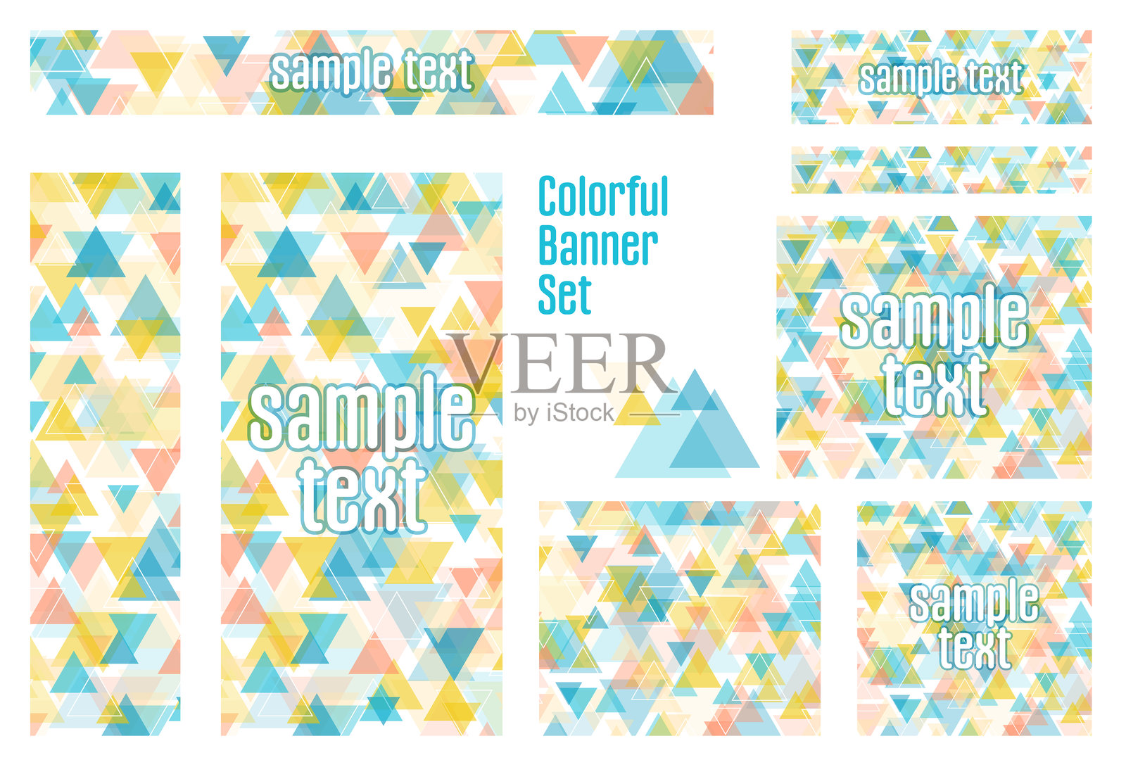 一组几何横幅与许多三角形插画图片素材