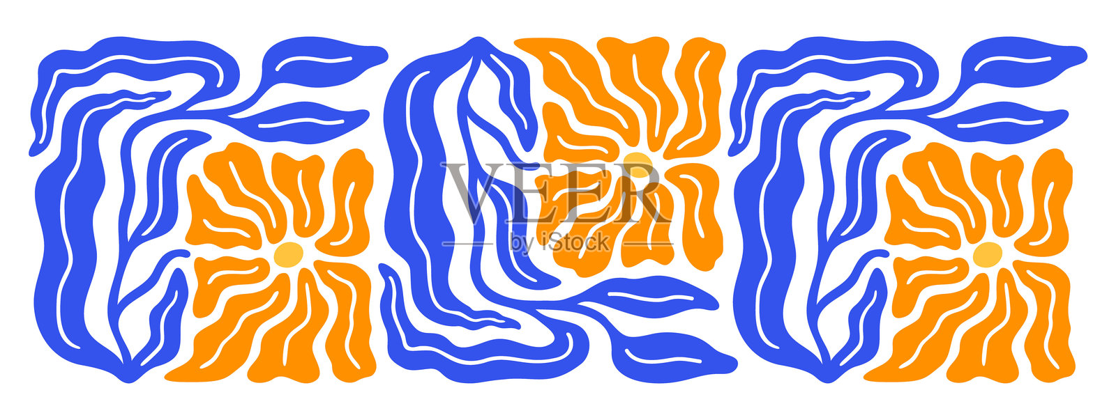 抽象简单的彩色花叶横向构图。新艺术风格的设计边框。天真的绘制EPS 10矢量背景集合。插画图片素材