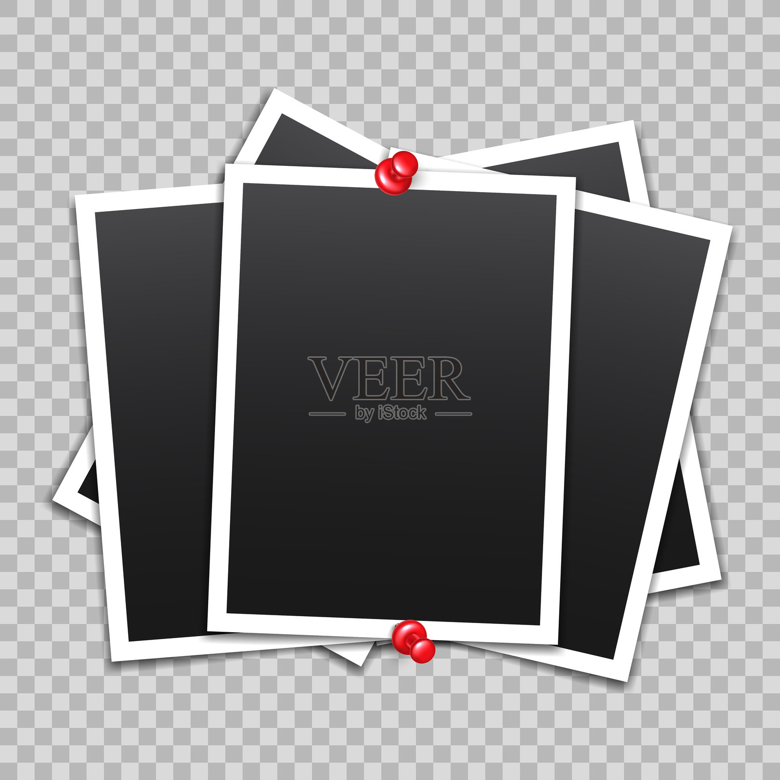 矢量空白相框与推针和阴影隔离在透明的背景。模板模型照片设计。插画图片素材