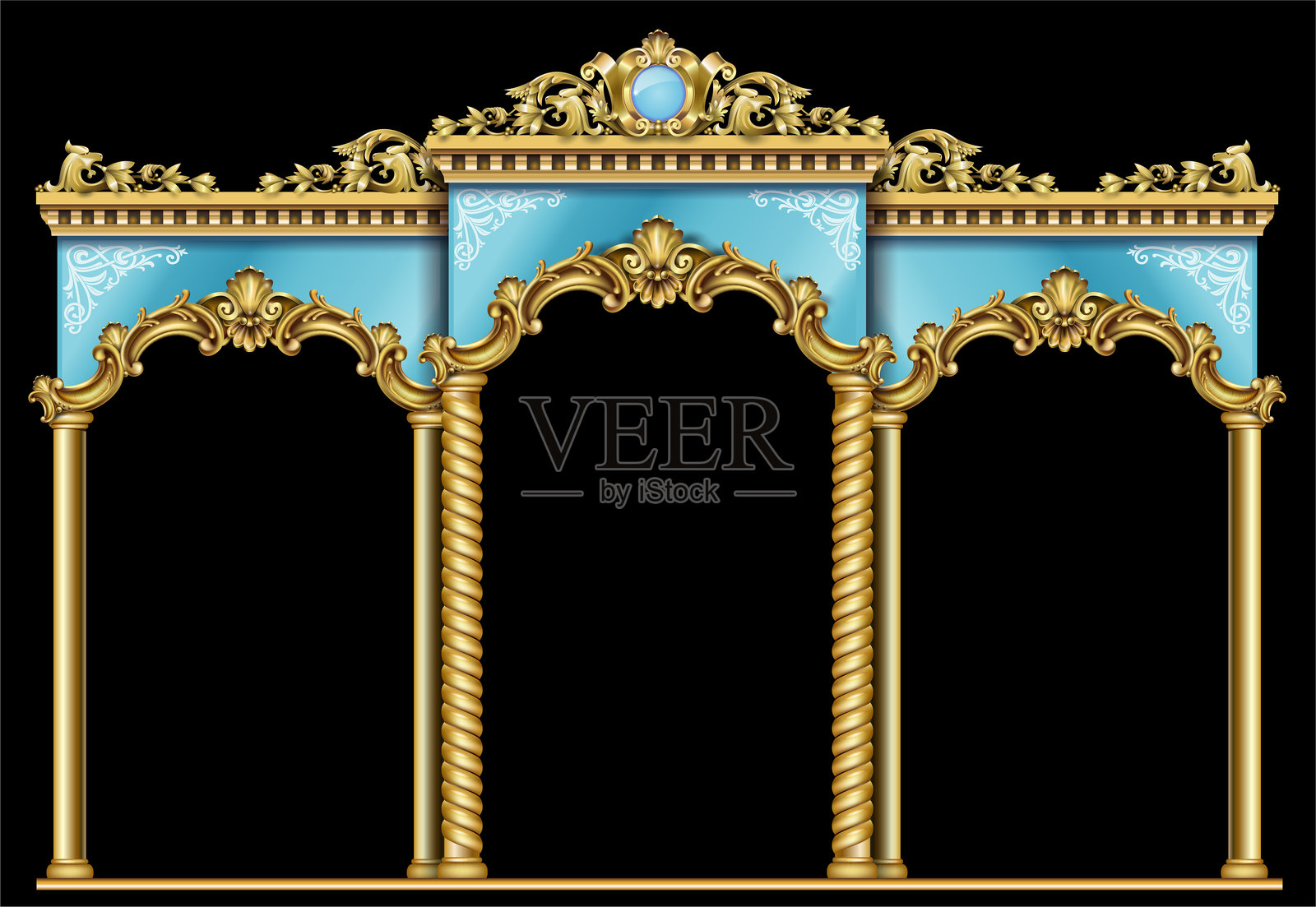 金色凯旋门巴洛克蓝金色拱廊插画图片素材
