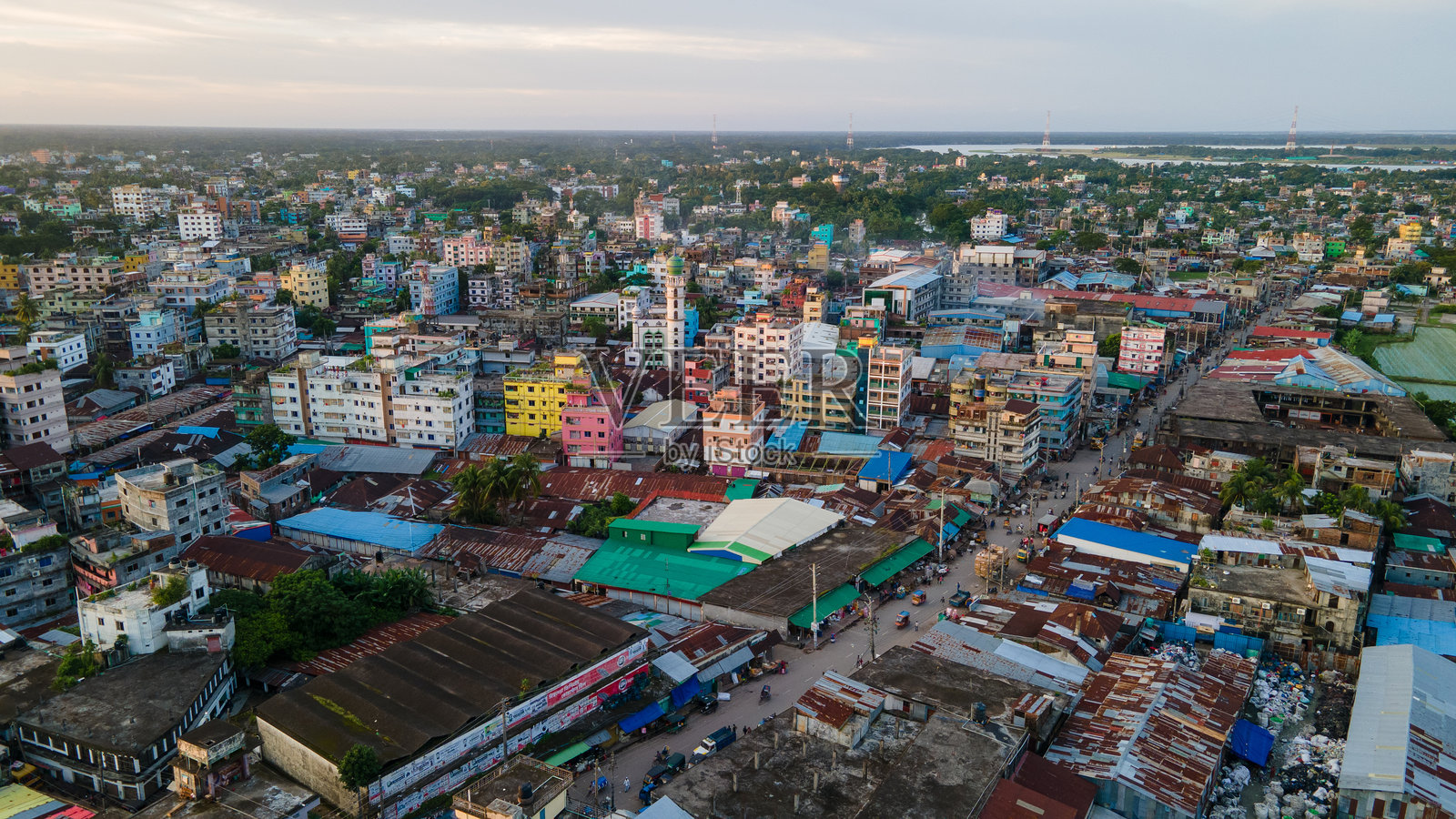 孟加拉国巴里沙尔市鸟瞰图。Barishal城市照片摄影图片