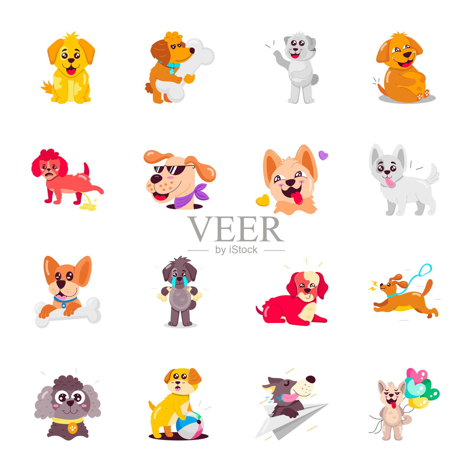 一套可爱的狗活动平面贴纸插画图片素材
