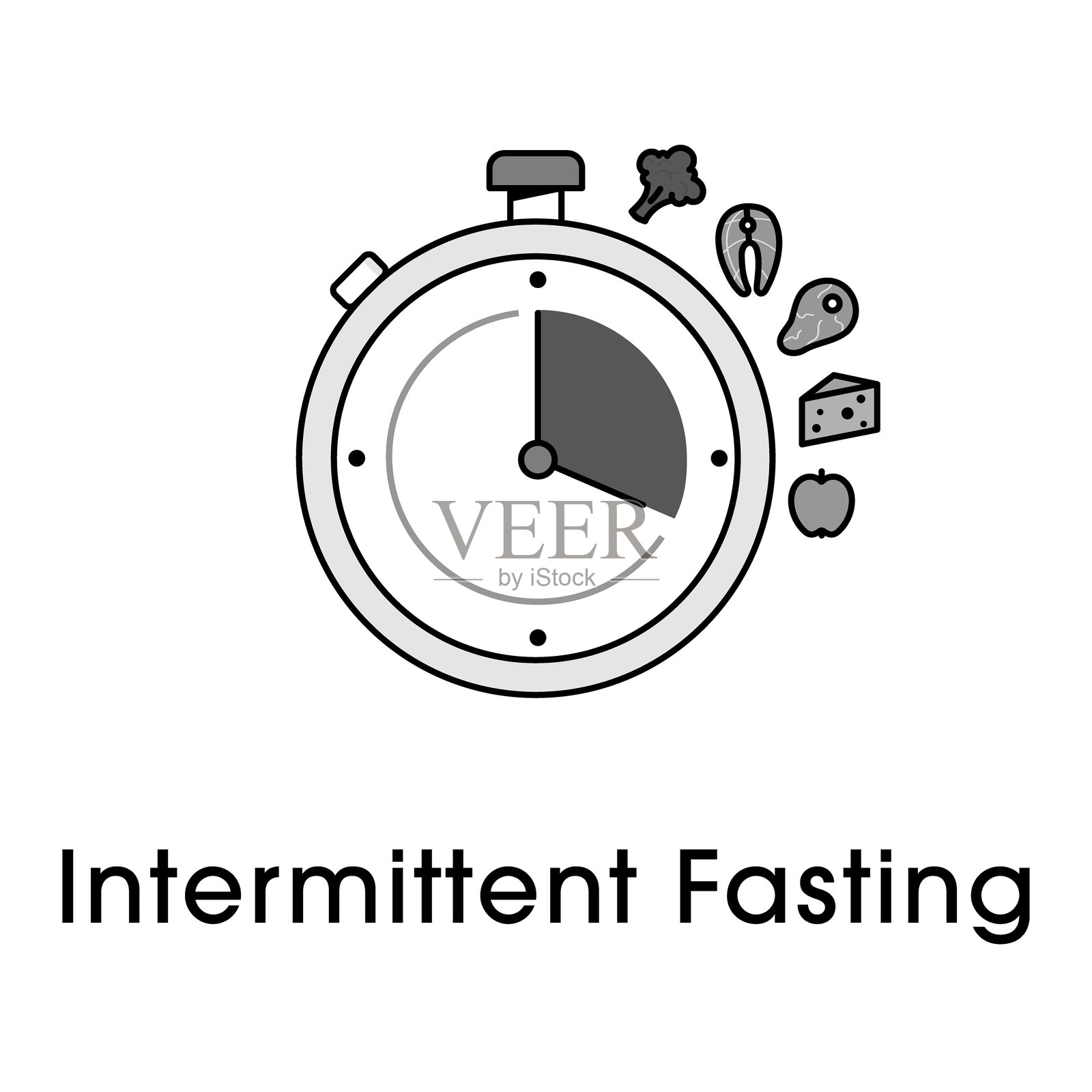间歇性禁食图标设计。代表限时饮食，代谢健康，体重管理。插画图片素材