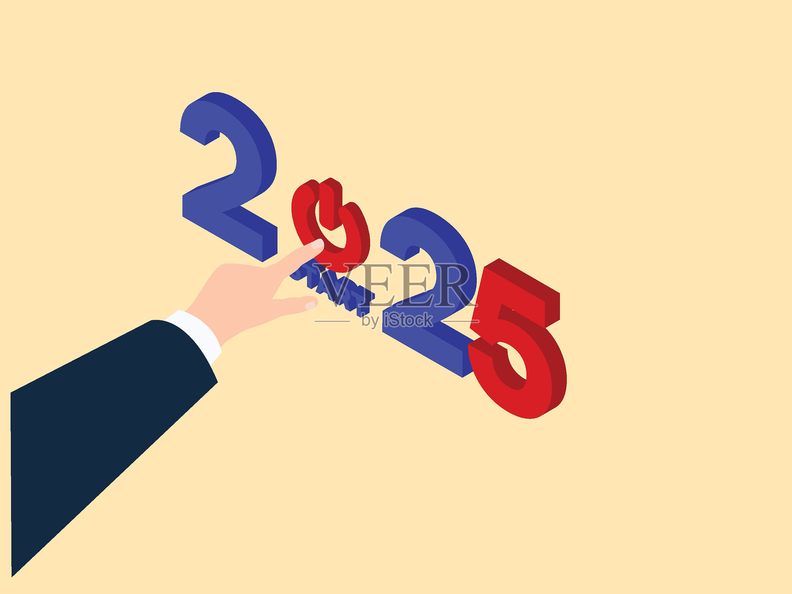 手动启动按钮。2025年启动公司，改进，改变管理三维等距矢量图插画图片素材