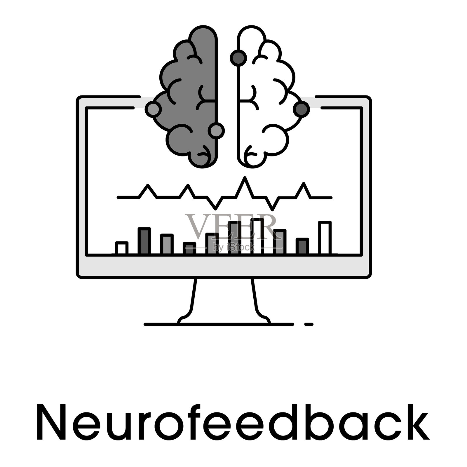 神经反馈图标设计。代表脑波训练，心理健康，认知增强。插画图片素材