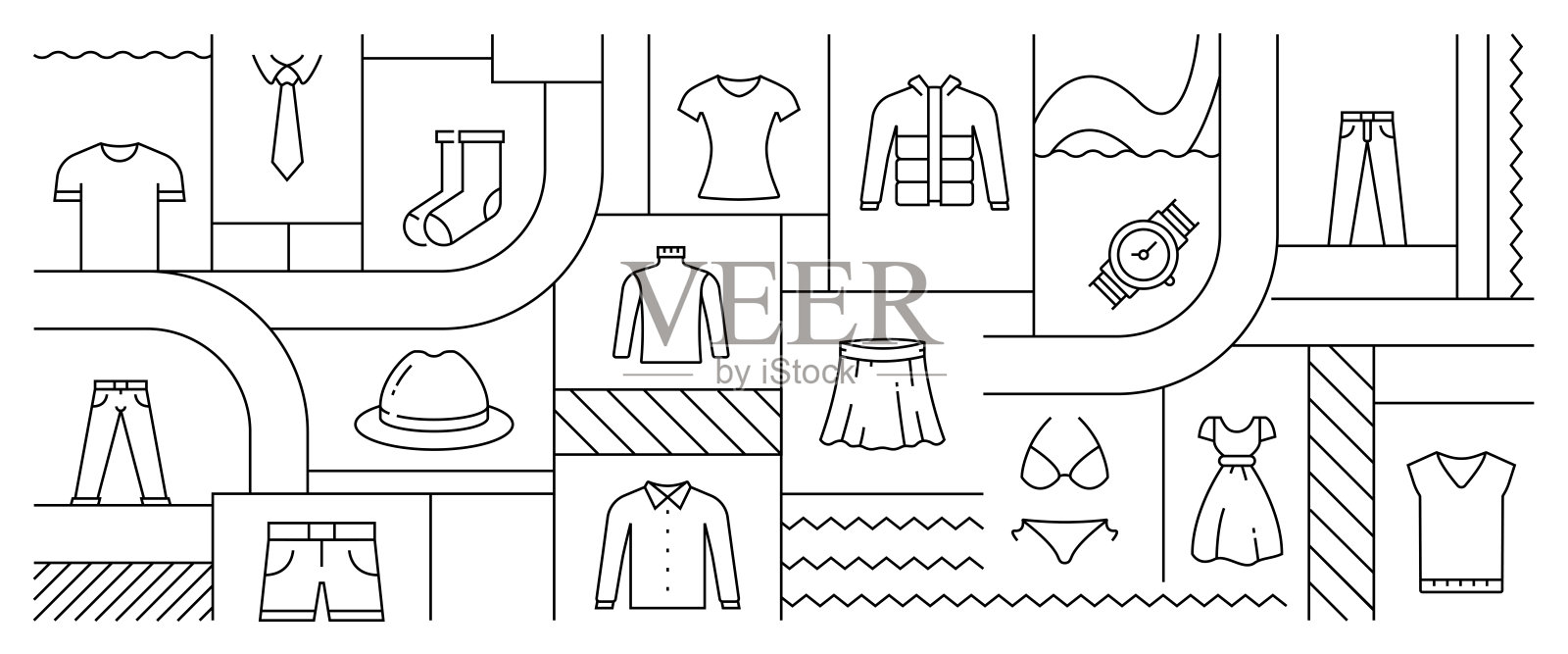 服装相关的横幅设计网页，标题，小册子，年度报告和书籍封面插画图片素材