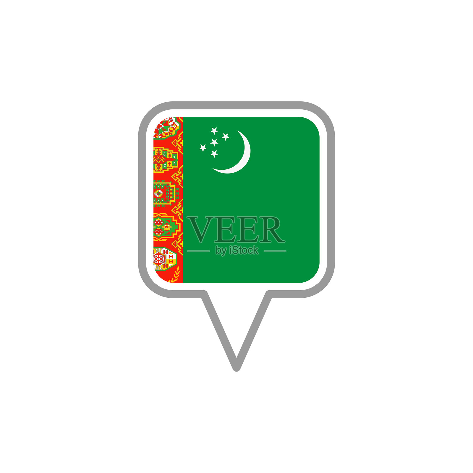 土库曼斯坦-国旗别针方形图标。插画图片素材