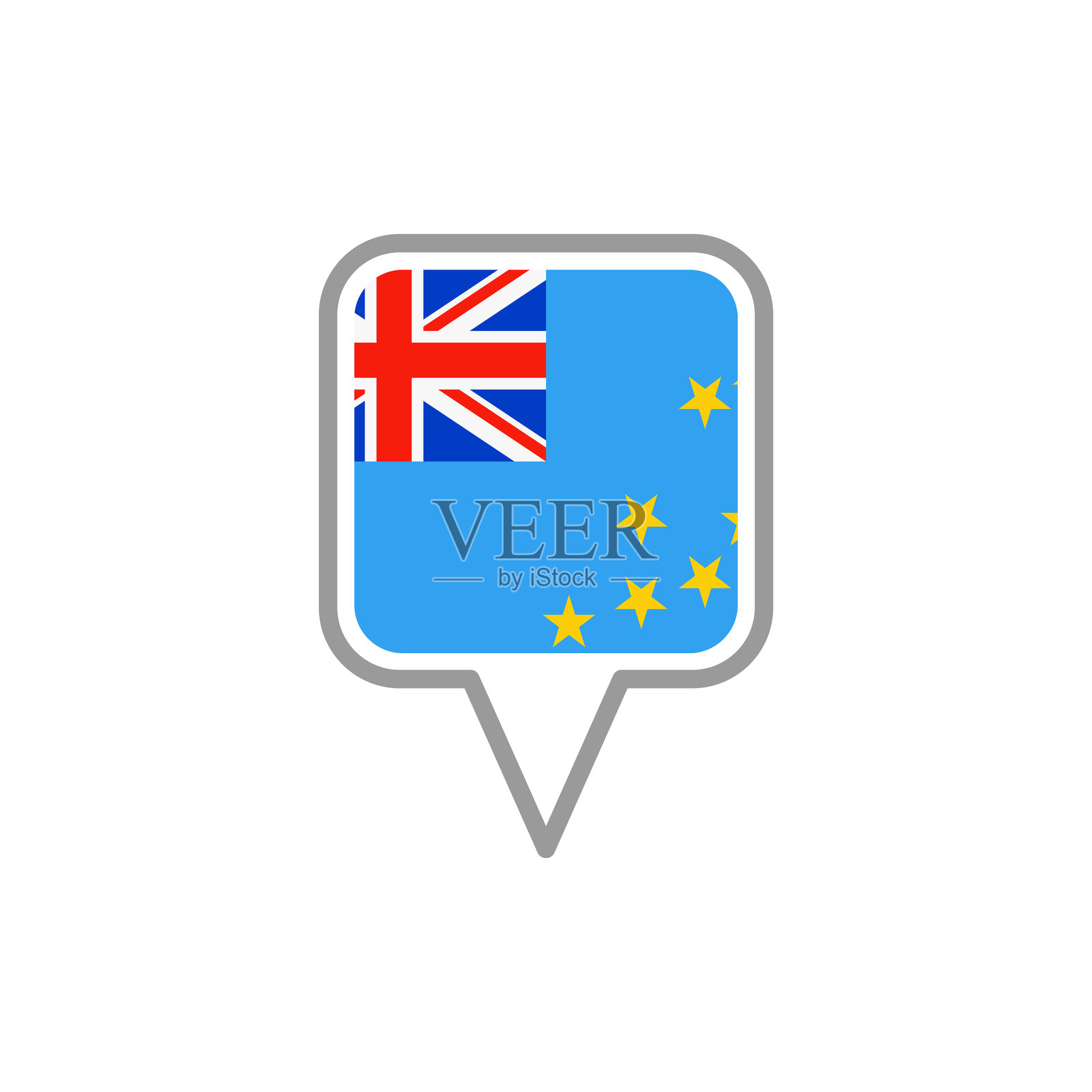 图瓦卢-旗帜大头针方形图标。插画图片素材