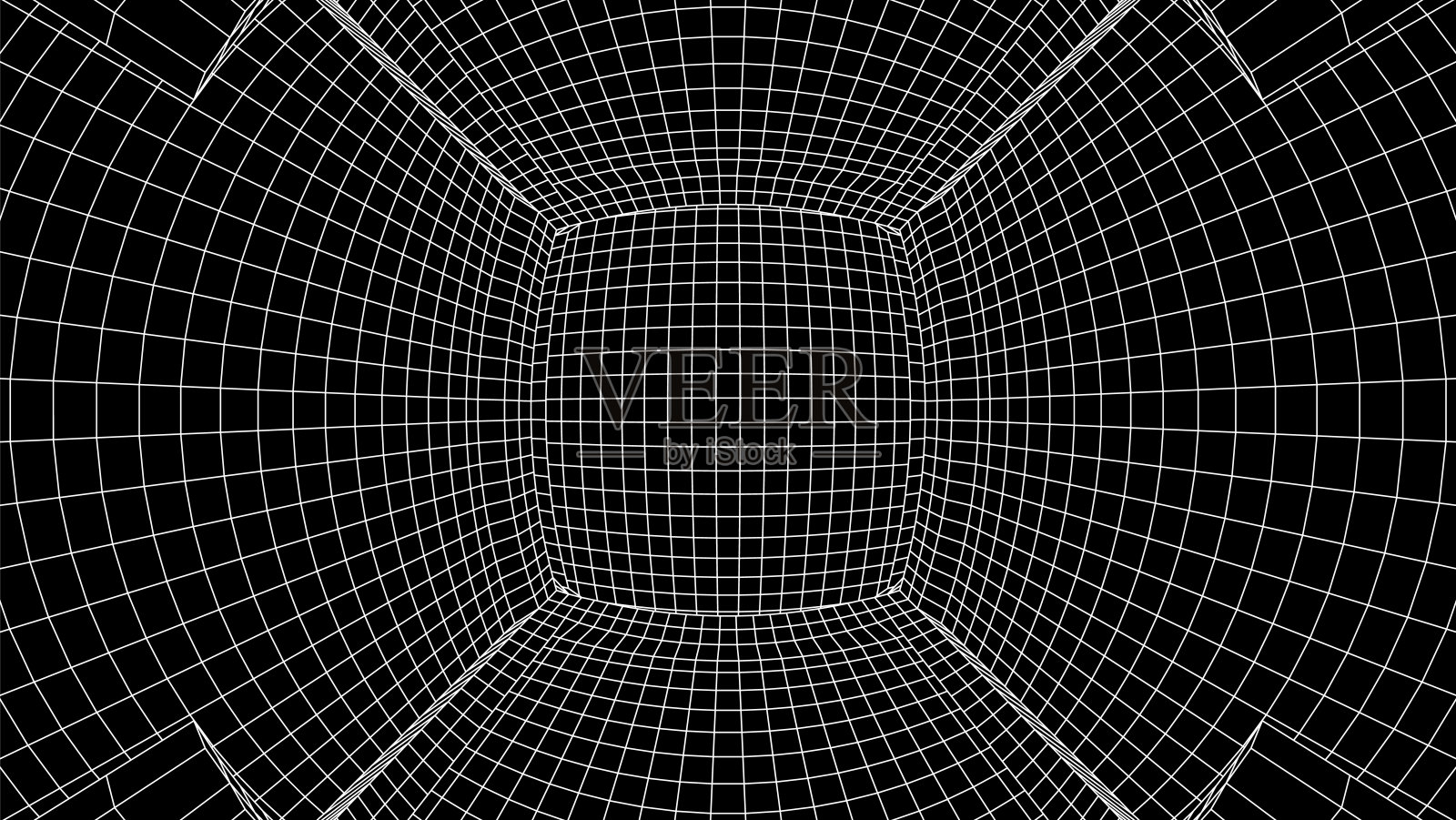 摘要80年代风格的电脑背景。带有复古线条的科幻建筑内部。合成波或反波网格室。插画图片素材