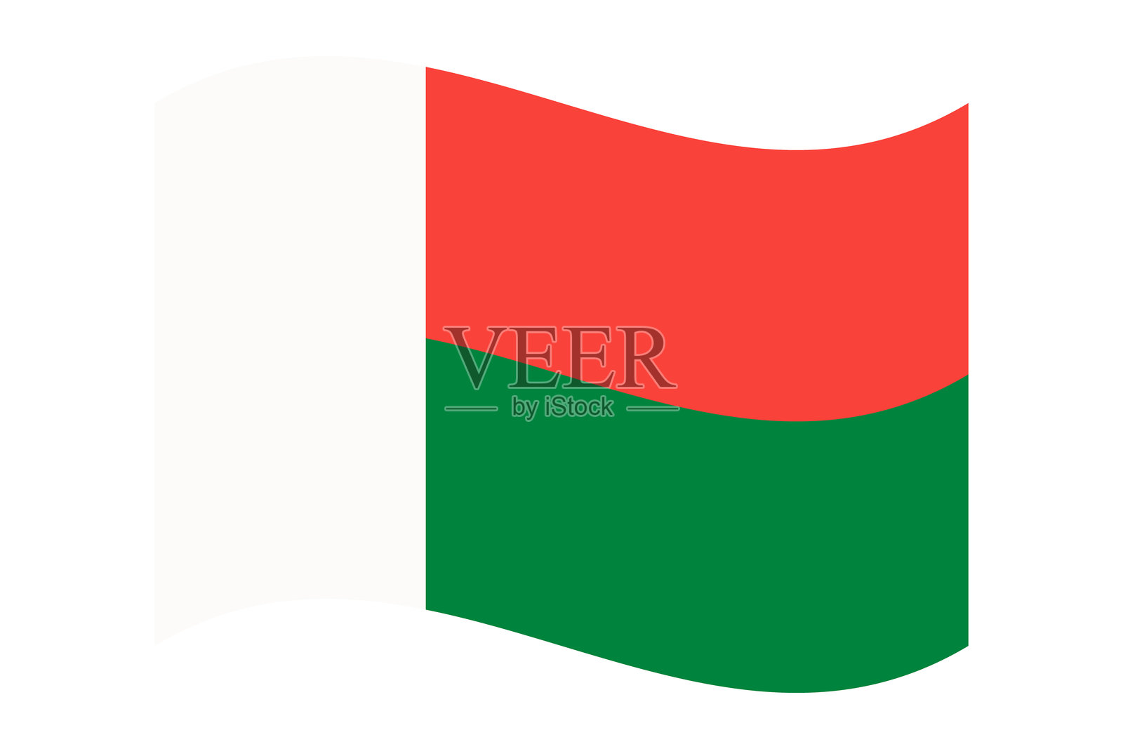 马达加斯加的波浪旗，孤立在透明的背景上。马达加斯加共和国国旗。矢量图插画图片素材