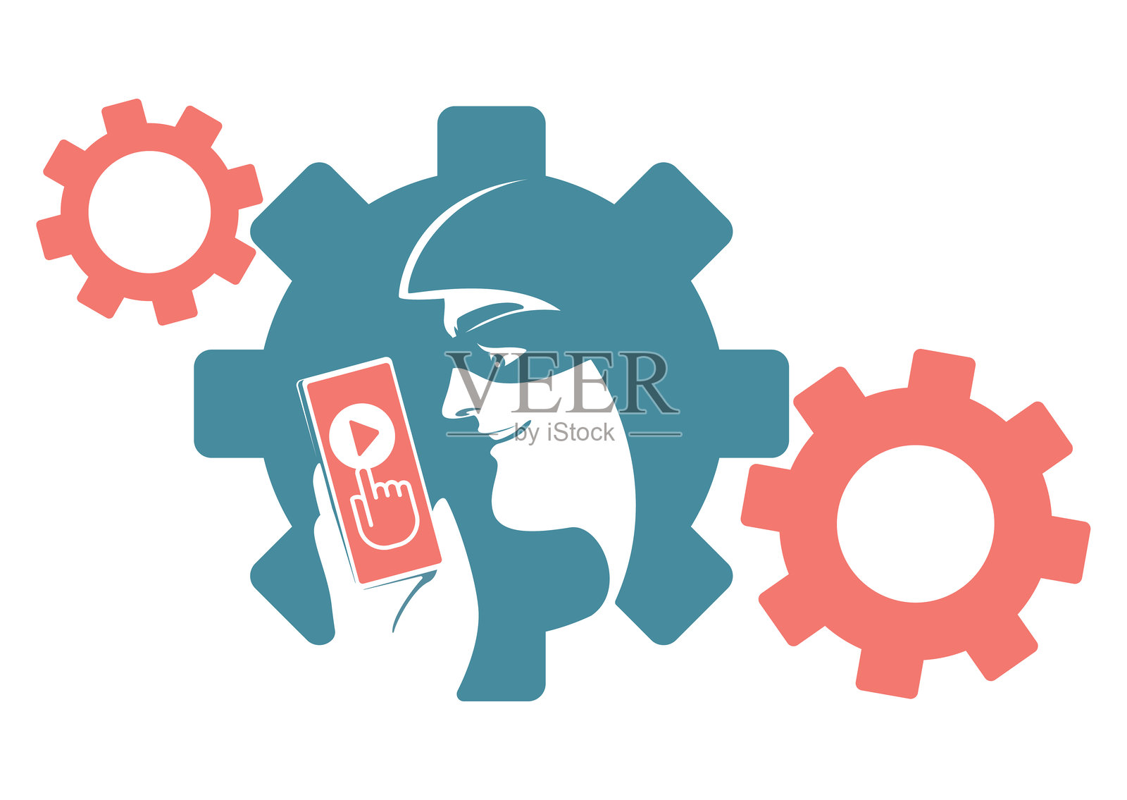 黑客在看带有齿轮符号的智能手机插画图片素材