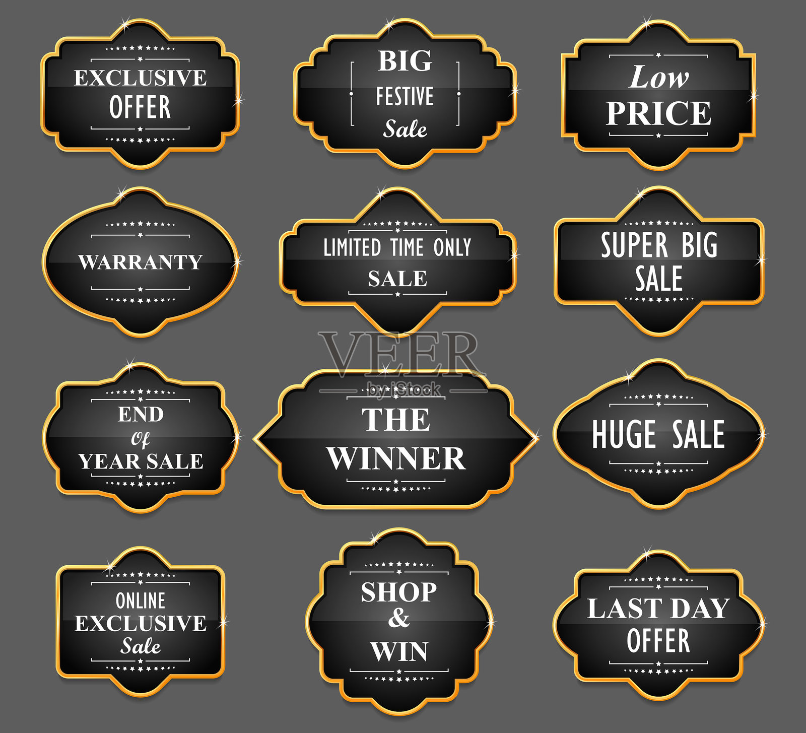 收集黑金框架的奢侈标签插画图片素材