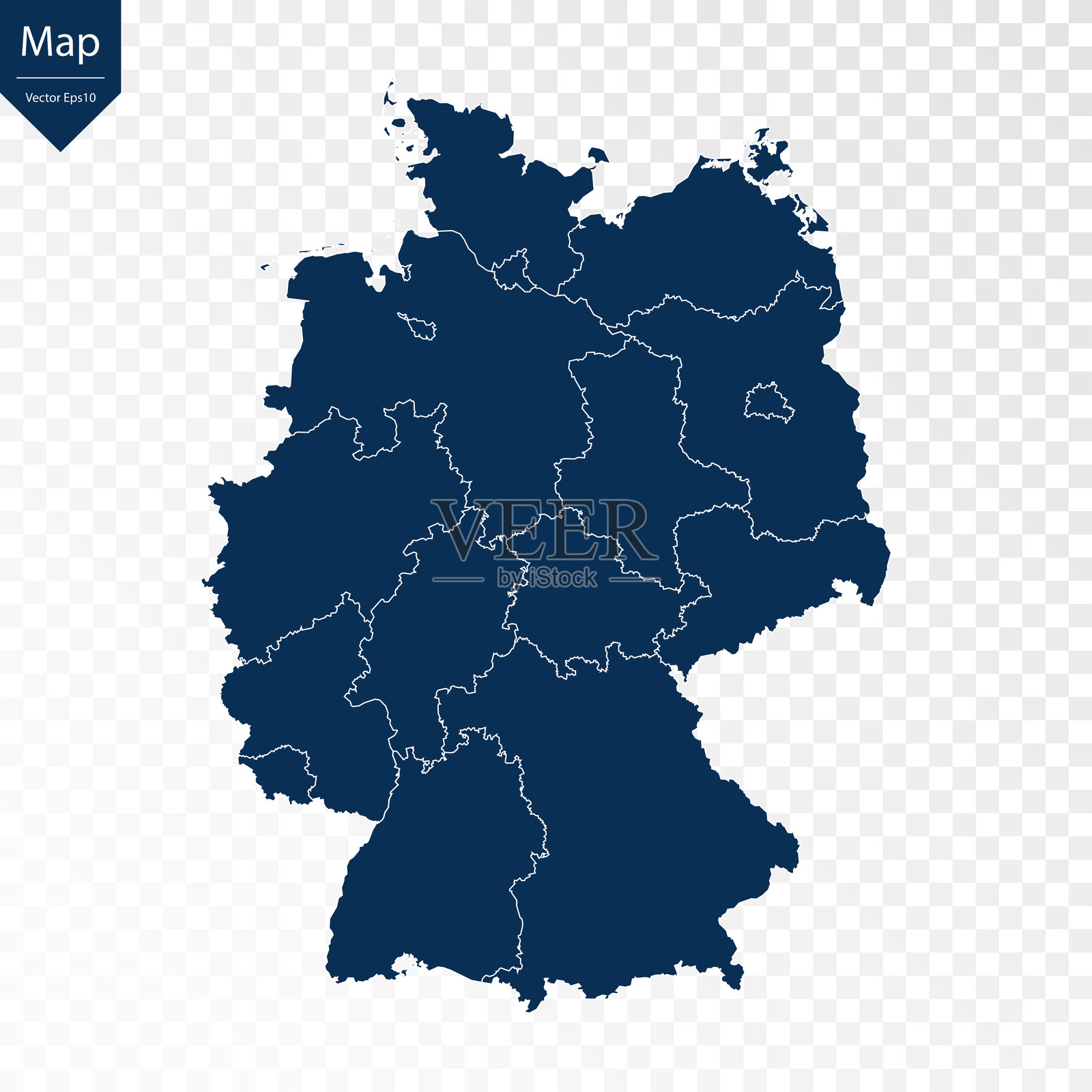 透明-高详细的蓝色地图的德国。插画图片素材