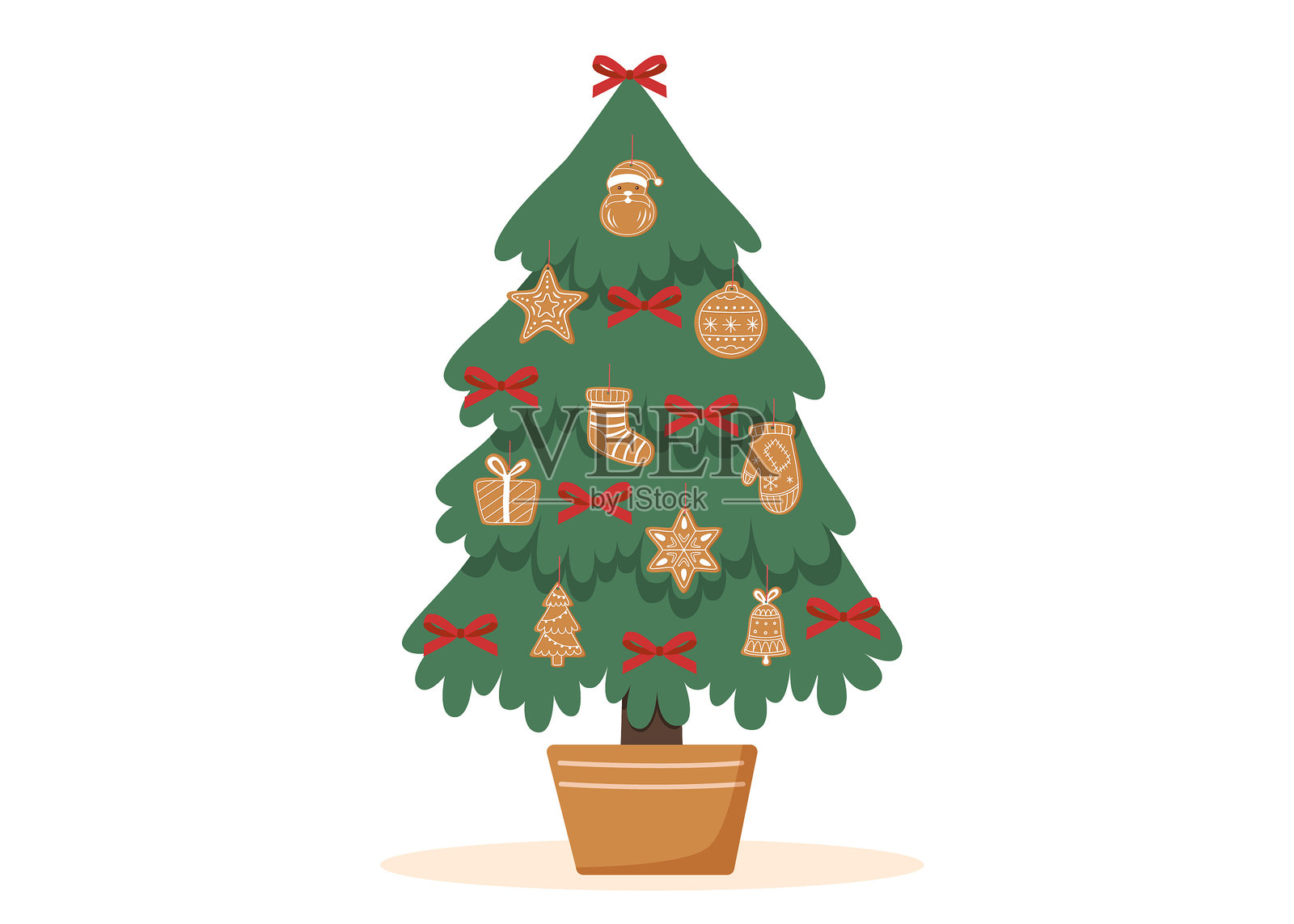 圣诞树装饰好了插画图片素材