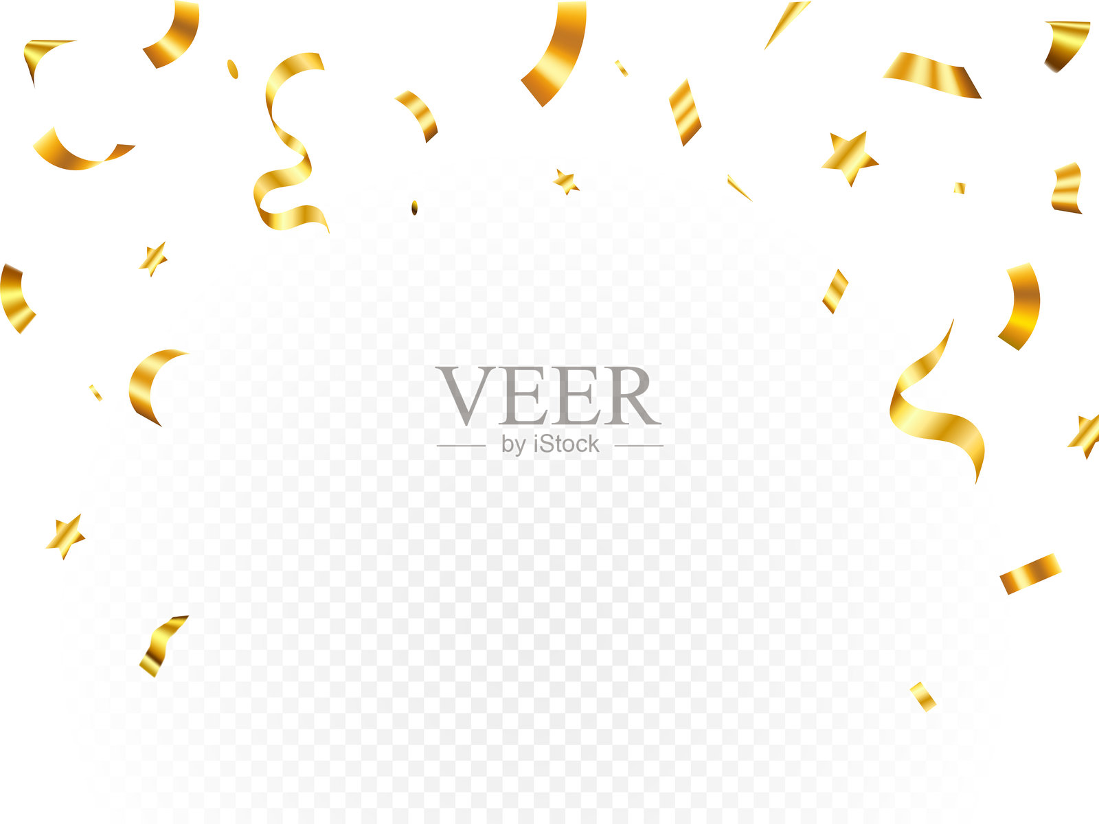 奢华的五彩纸屑飞为庆祝派对横幅，落闪亮的金色纸屑隔离在透明的背景。生日，节日，新年，狂欢节，五彩纸屑，插画图片素材