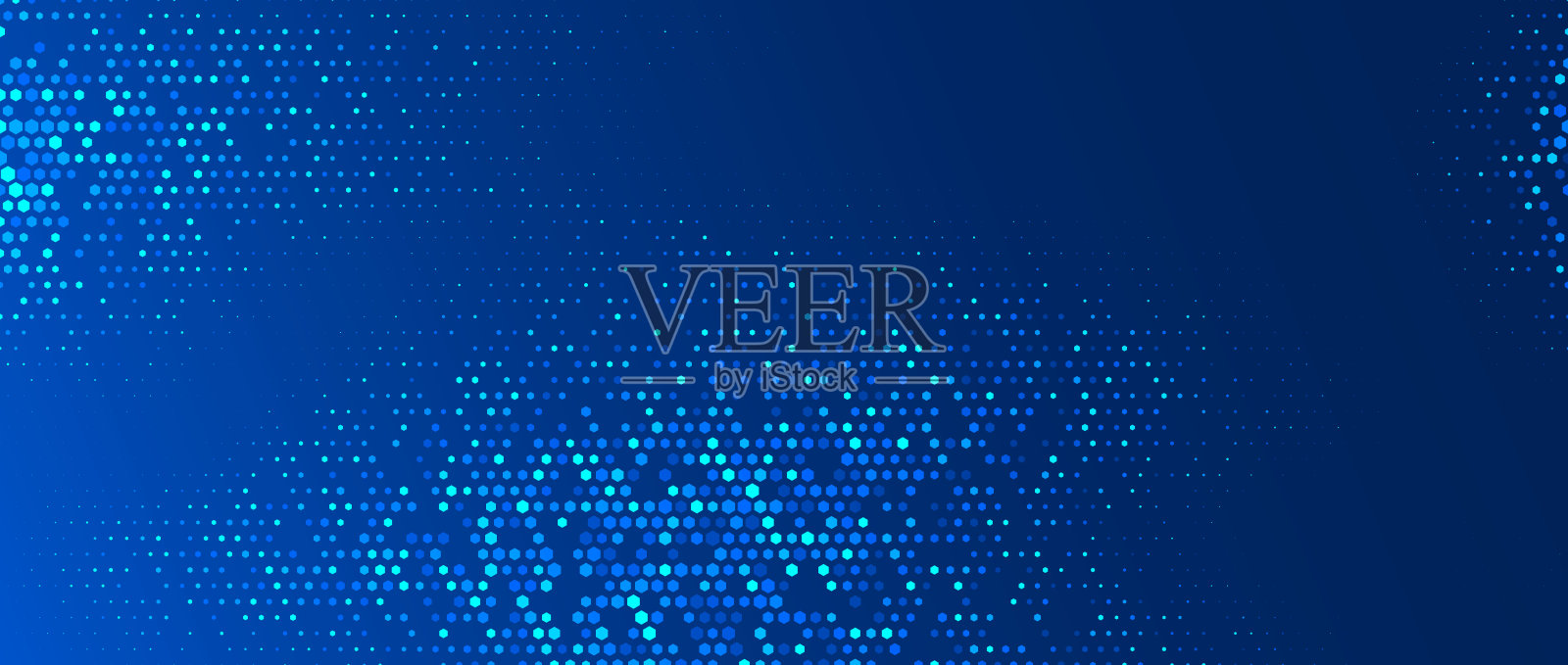 蓝色发光六边形背景。抽象六边形网格梯度纹理。海军蜂窝图案背景。现代商业、科学、医疗、医药、科技、演示壁纸。向量插画图片素材