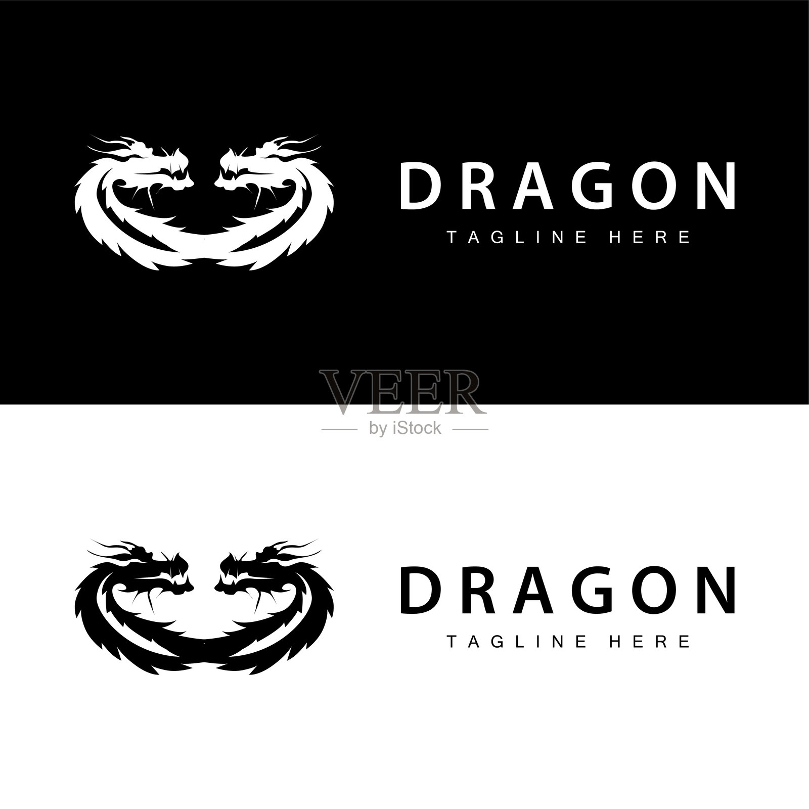 黑色轮廓设计简单的龙标志动物传说模板插图插画图片素材