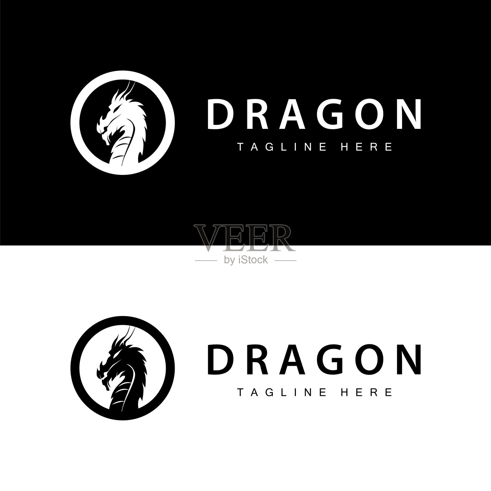 黑色轮廓设计简单的龙标志动物传说模板插图插画图片素材