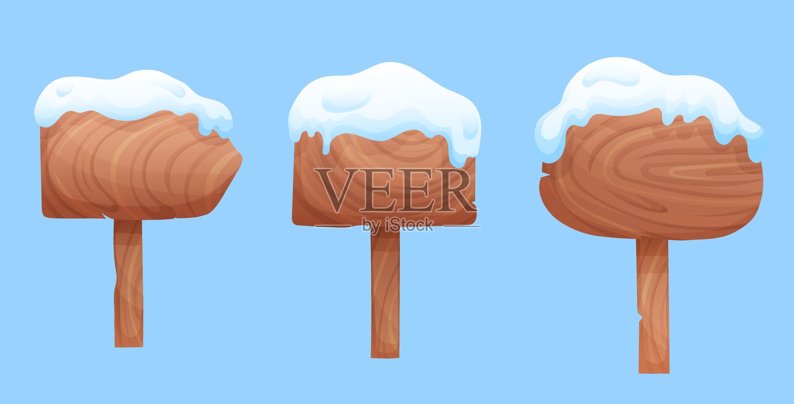 一套旧的标志与木质纹理和积雪覆盖。矢量冬季插图插画图片素材