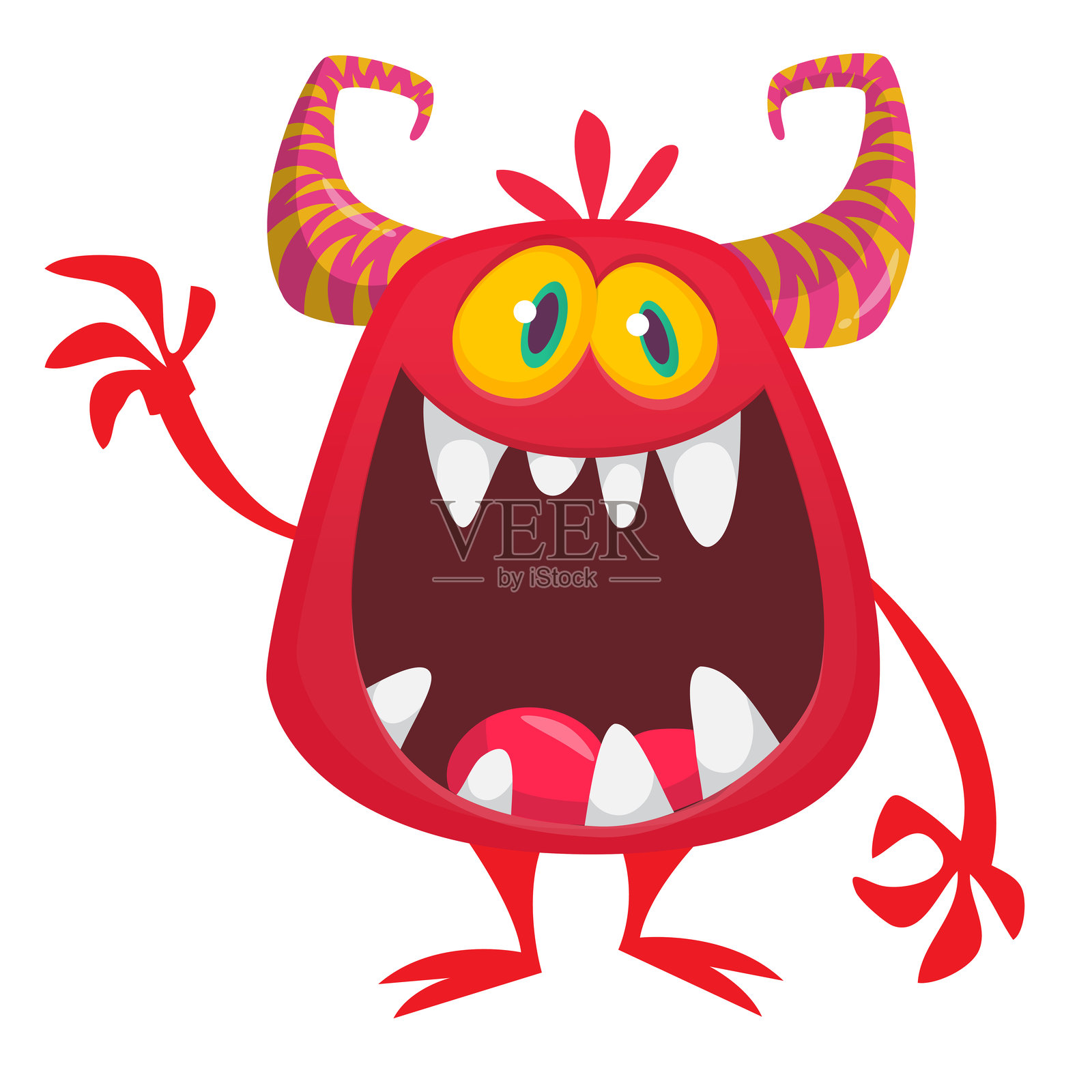 快乐的卡通怪物和有趣的脸。万圣节矢量插图。非常适合包装或聚会装饰插画图片素材