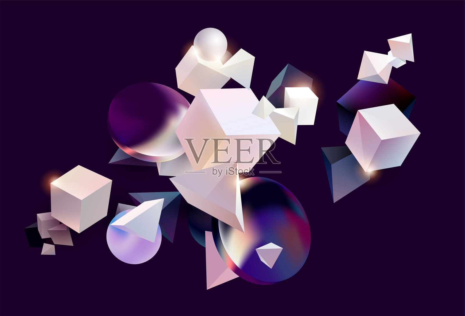 黑暗背景上的3d光几何形状抽象矢量背景插画图片素材