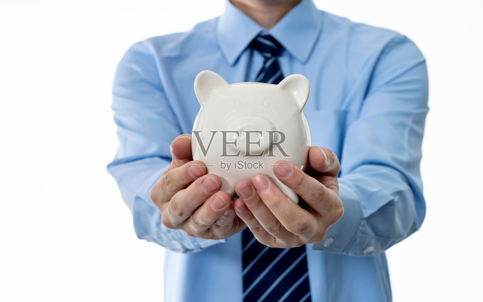 拿着存钱罐的商人照片摄影图片