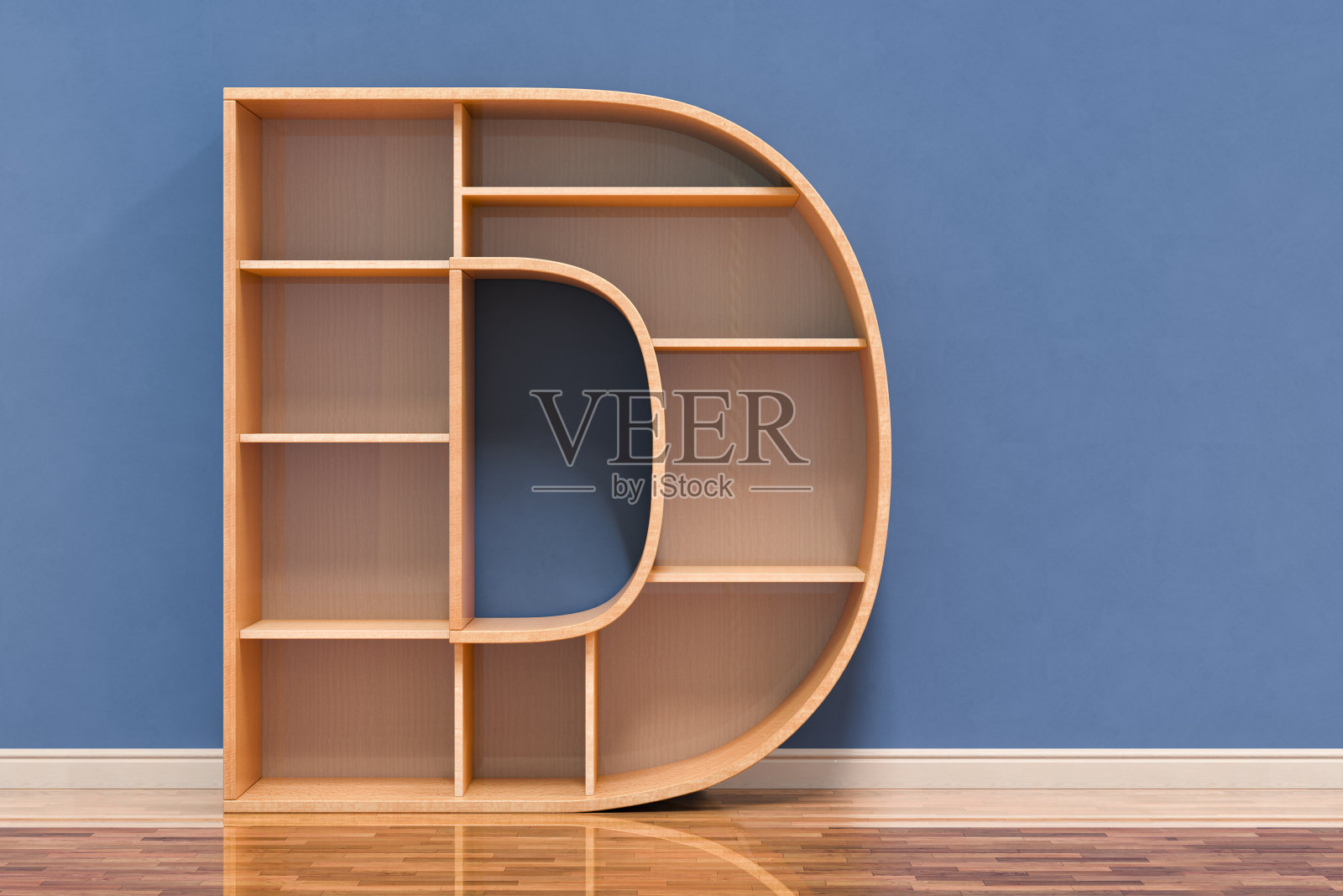 字母D为室内书架，3D渲染照片摄影图片