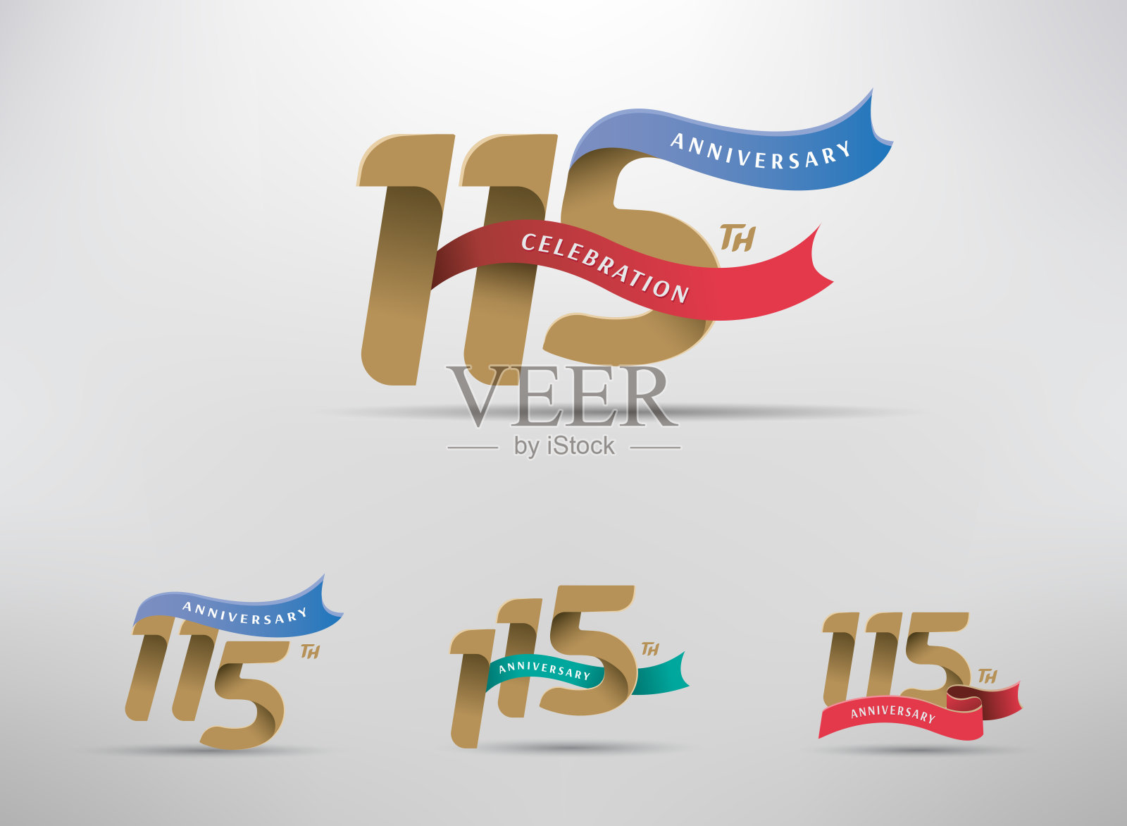 115周年庆典标志与备选数字和丝带设计插画图片素材