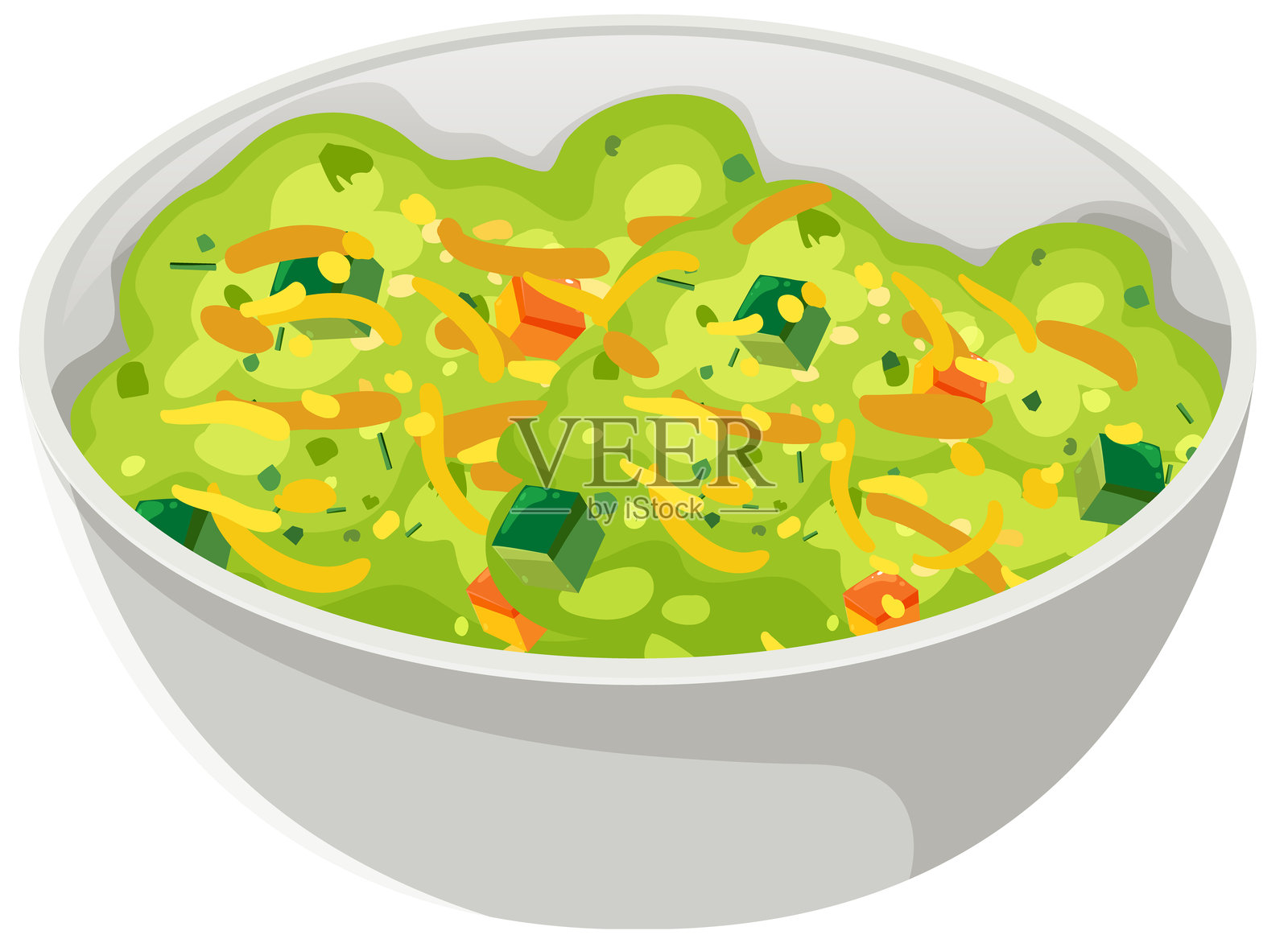 五颜六色的鳄梨酱和蔬菜放在碗里插画图片素材