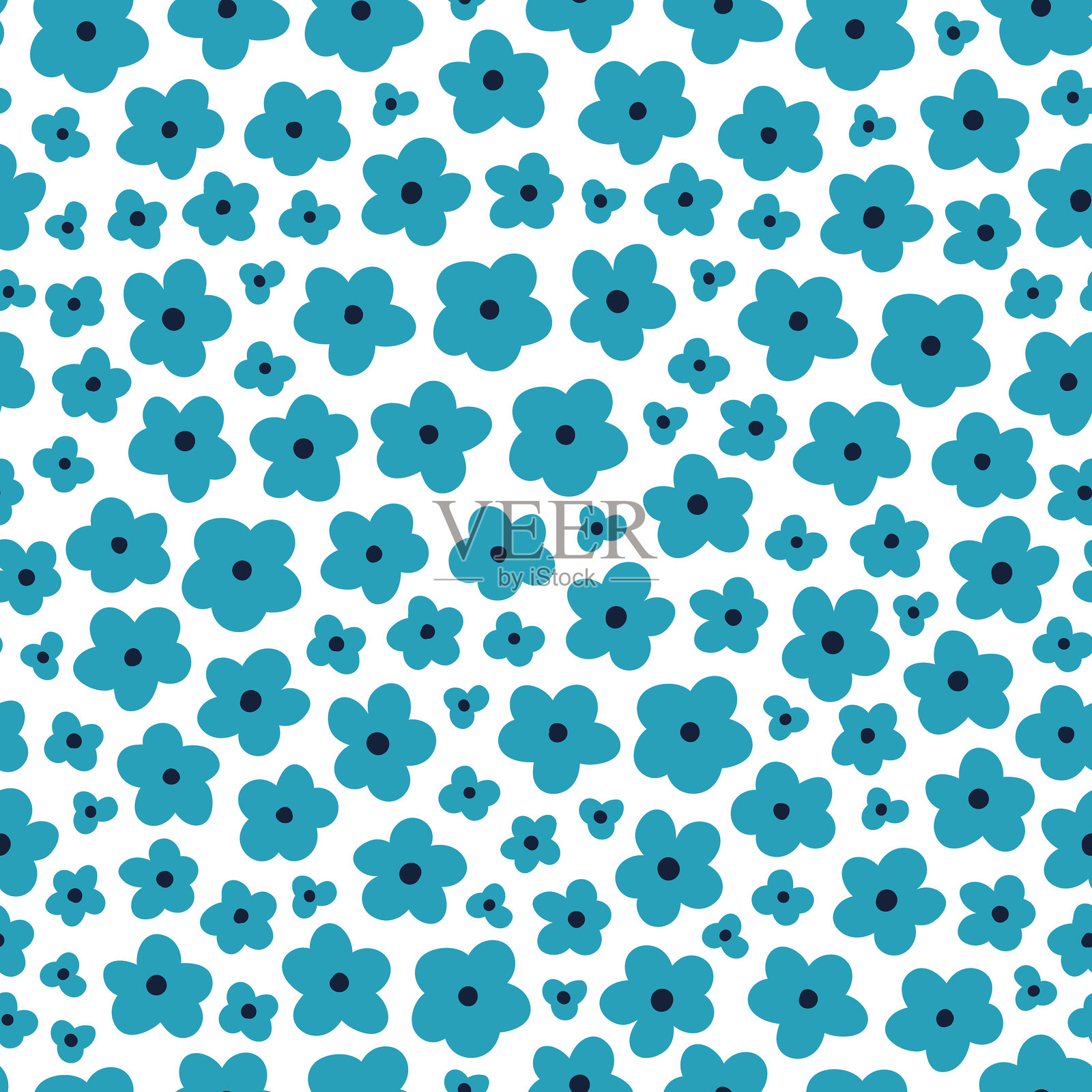 抽象的蓝色花朵无缝图案。插画图片素材