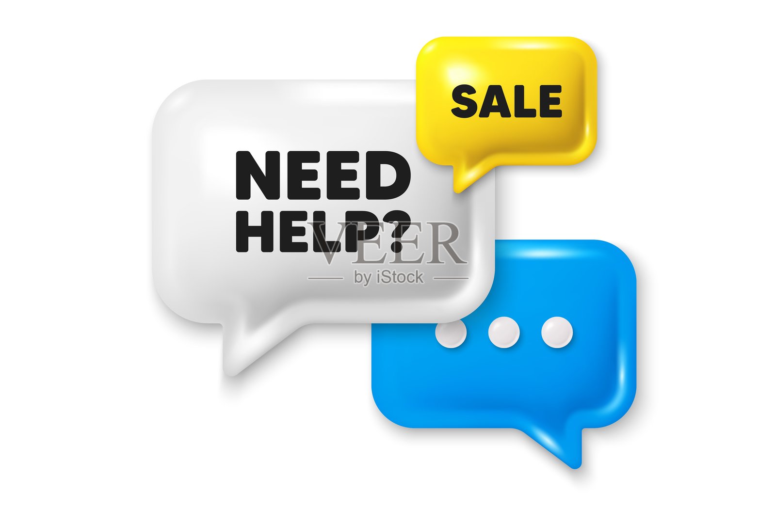 需要帮助标志。支持服务标志。提供语音气泡3d图标。向量插画图片素材