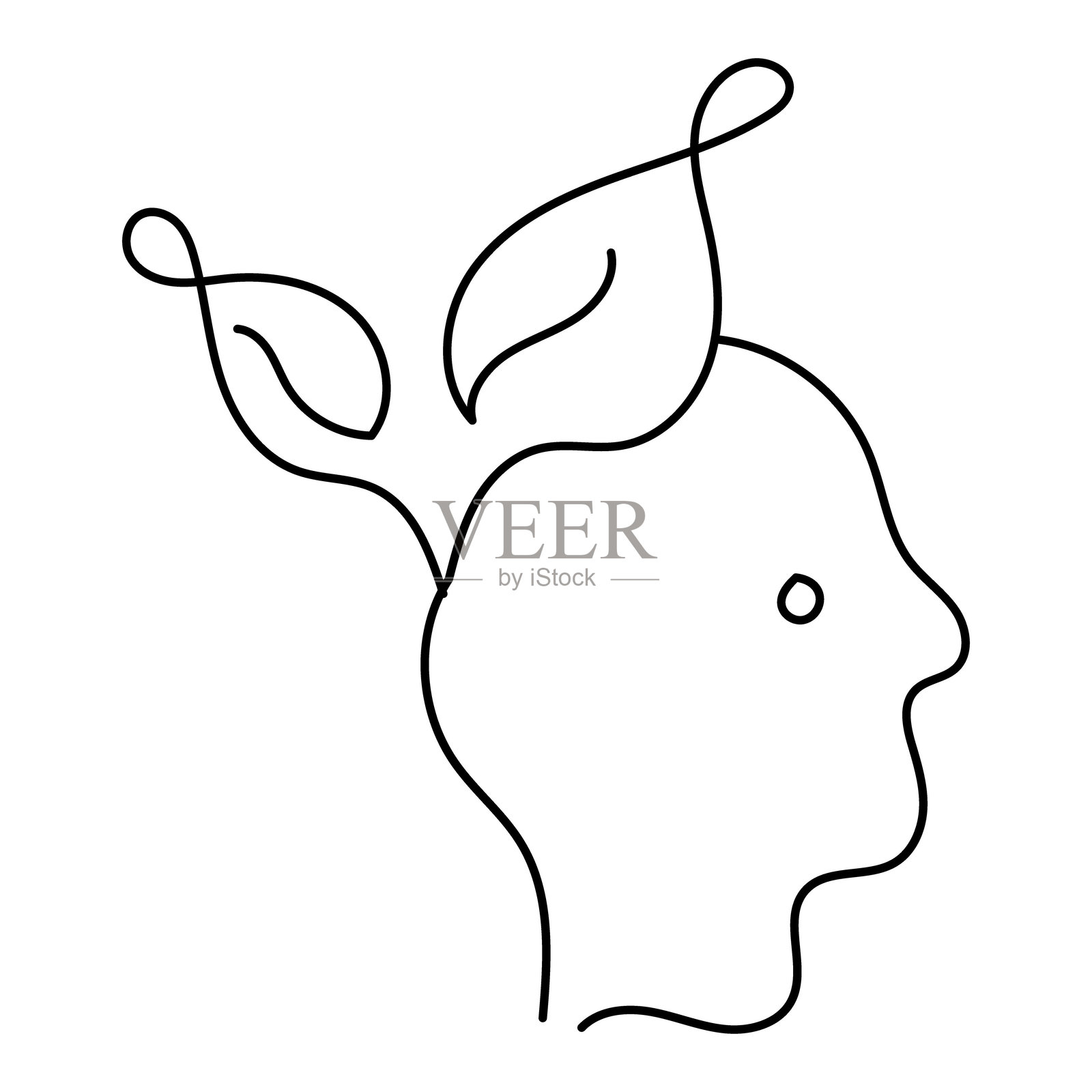 生态意识的心态单线图标设计。代表可持续发展，环保意识，绿色生活，环保实践。矢量图标与可编辑的笔触和颜色。插画图片素材