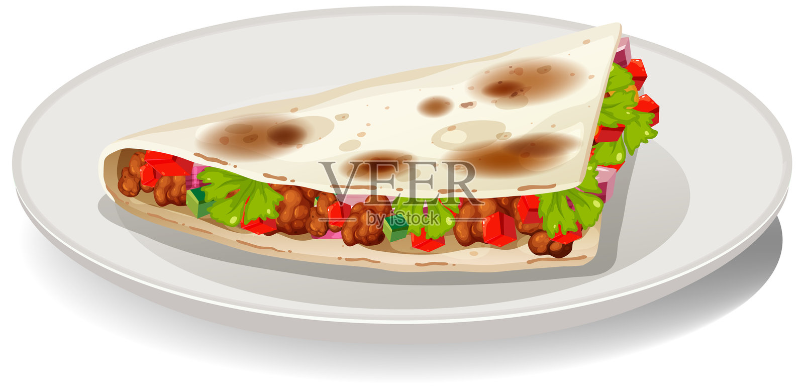 填满蔬菜和肉的玉米卷插画图片素材