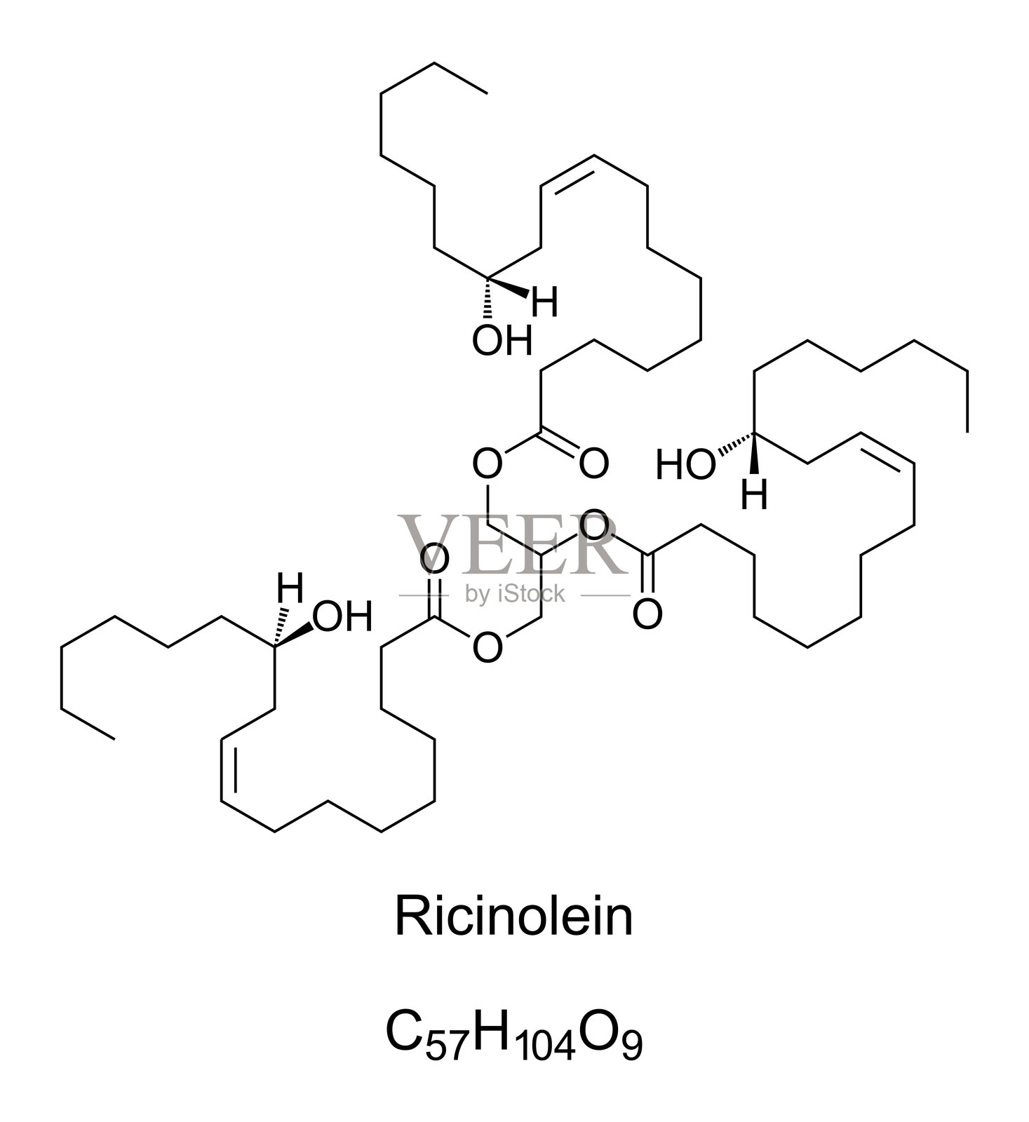 蓖麻油的成分蓖麻油素，化学配方及结构插画图片素材