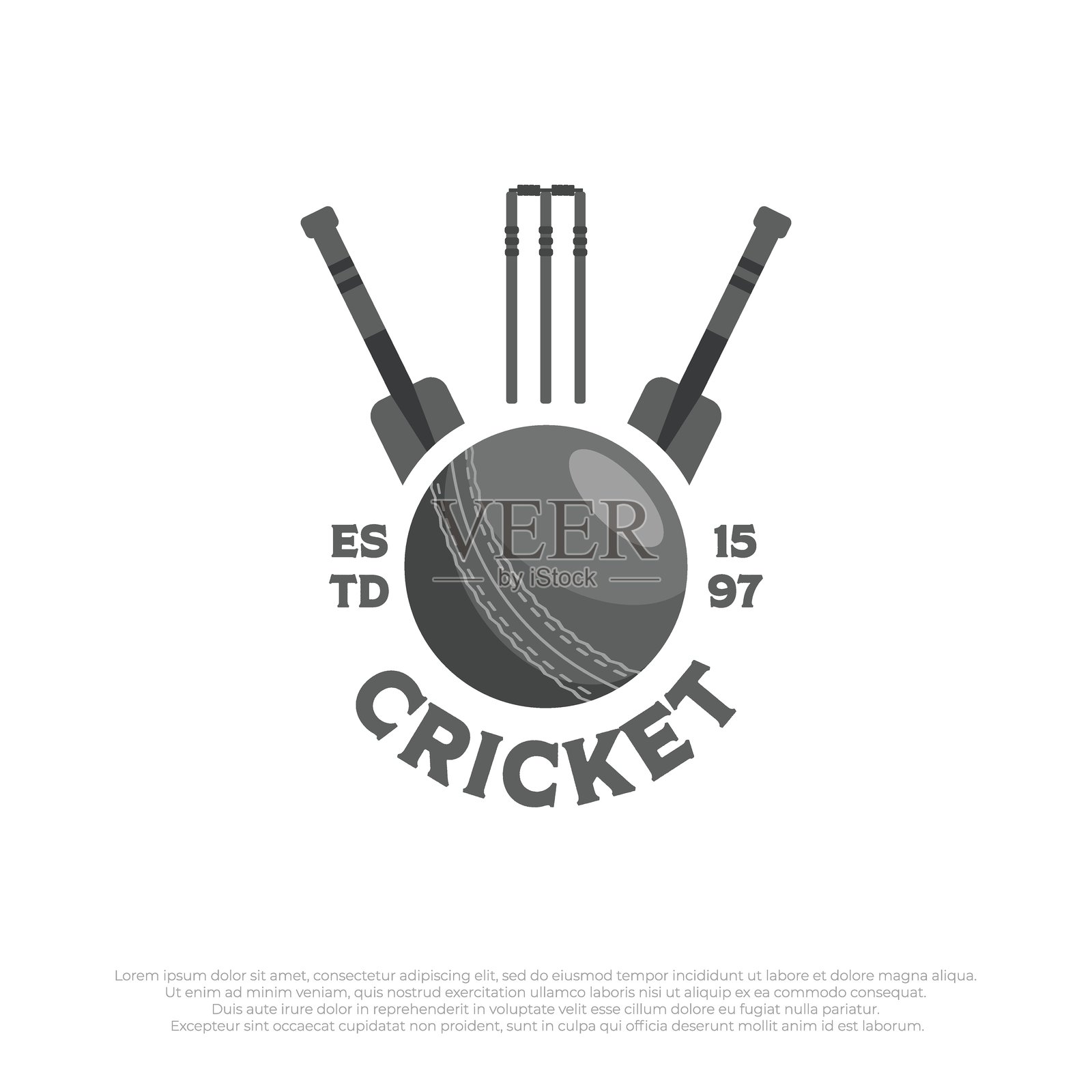 最小矢量板球运动标志图标模板。板球棒形状插图设计gunn & Moore插画图片素材